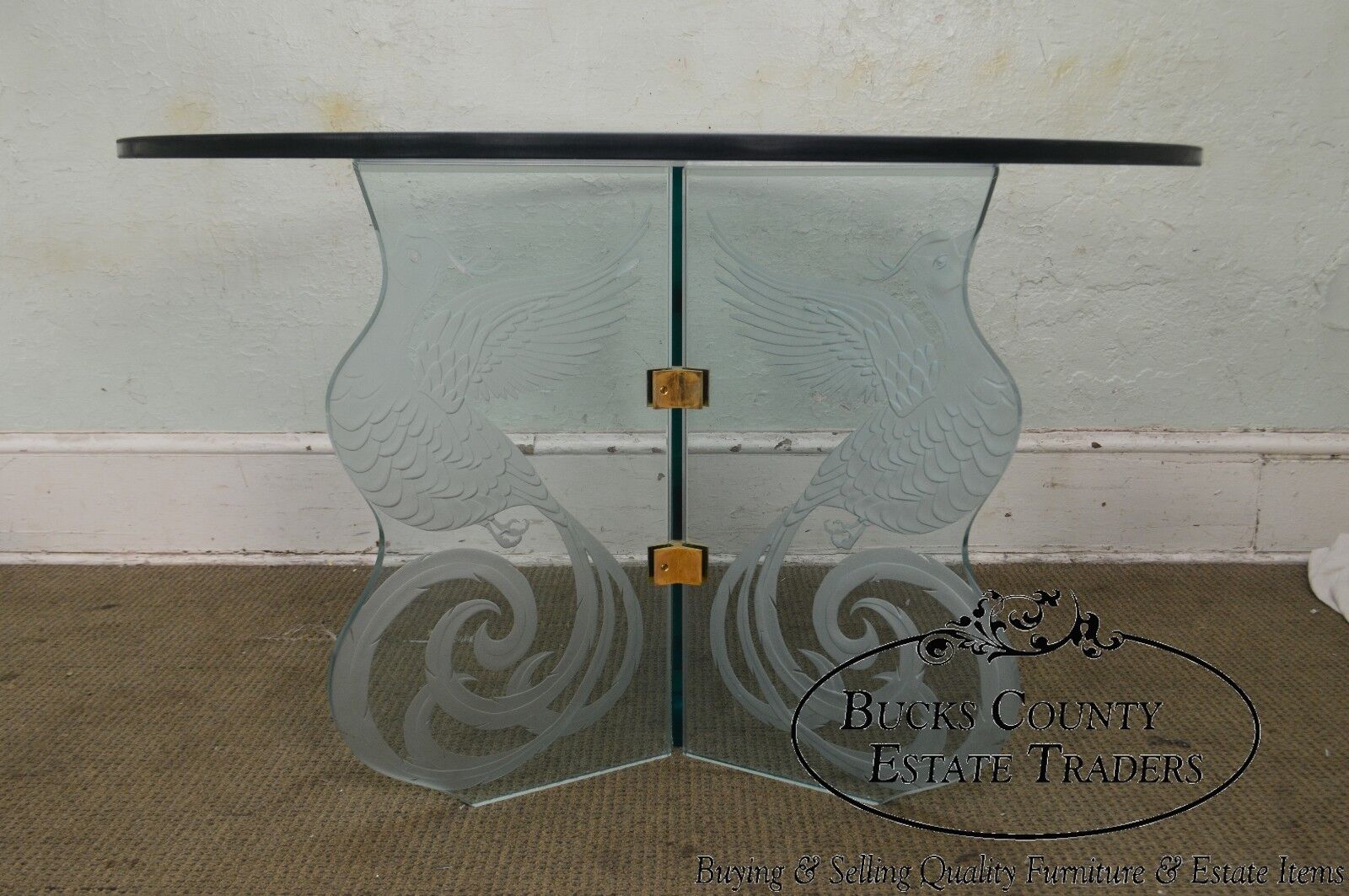 Contemporary Phoenix Etched Round Glass Dining Table (possibly Pace)