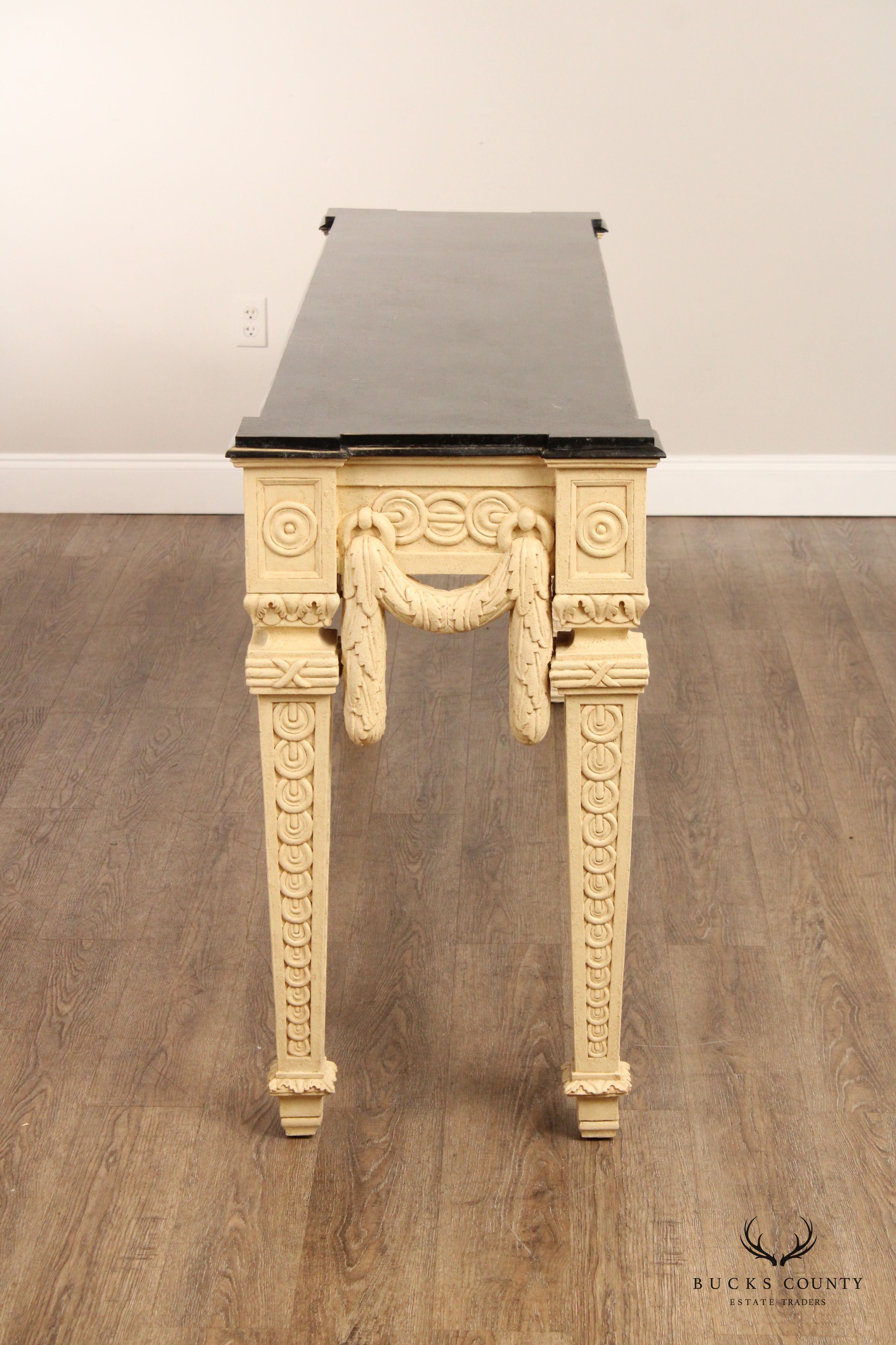 Neoclassical Style Tessellated Marble Top Console Table