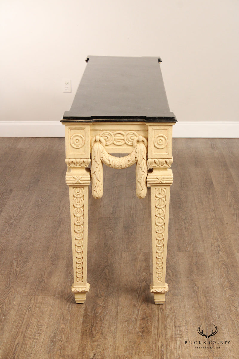 Neoclassical Style Tessellated Marble Top Console Table