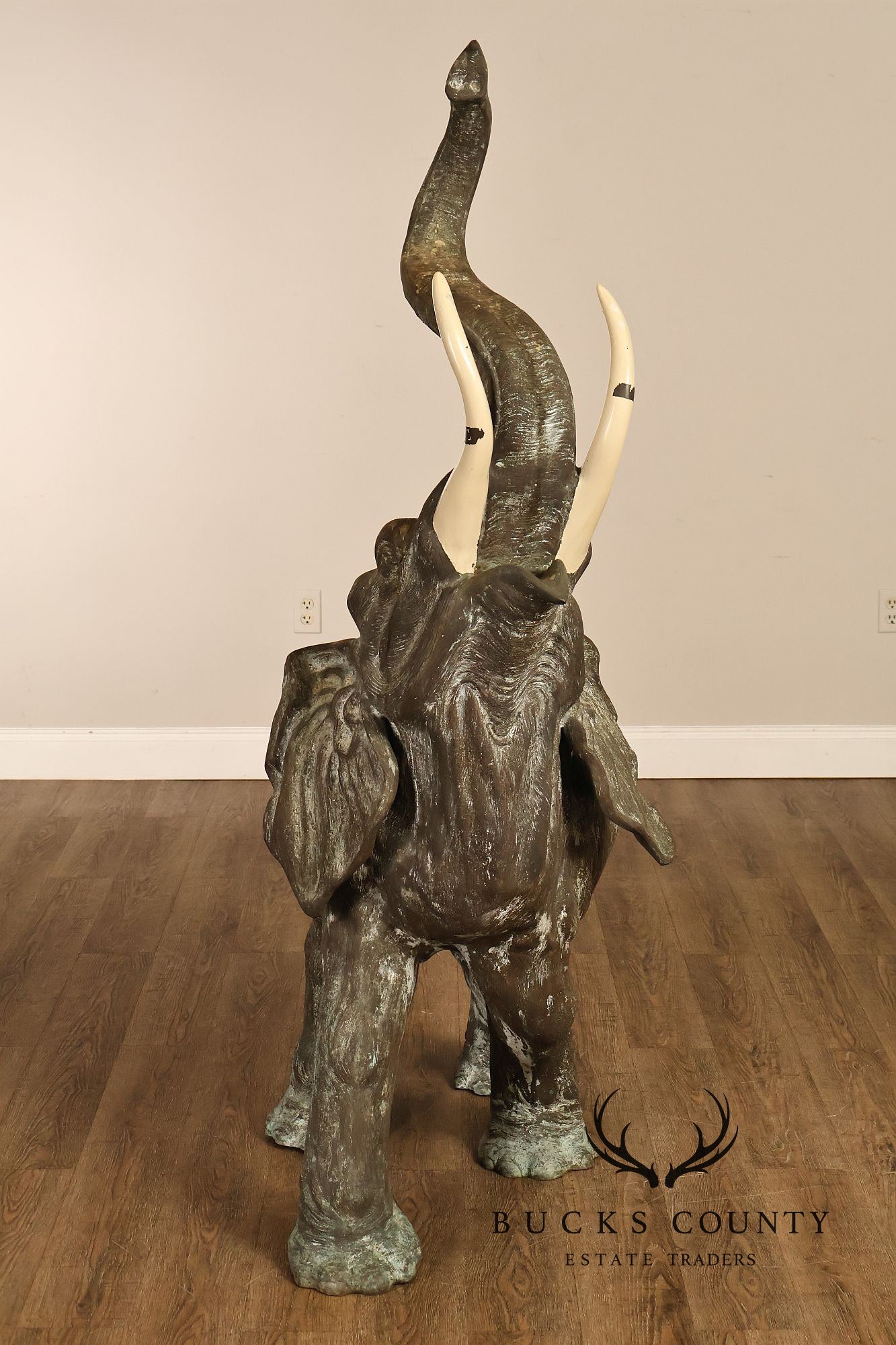 Monumental Cast Bronze Raised Trunk Elephant Garden Statue