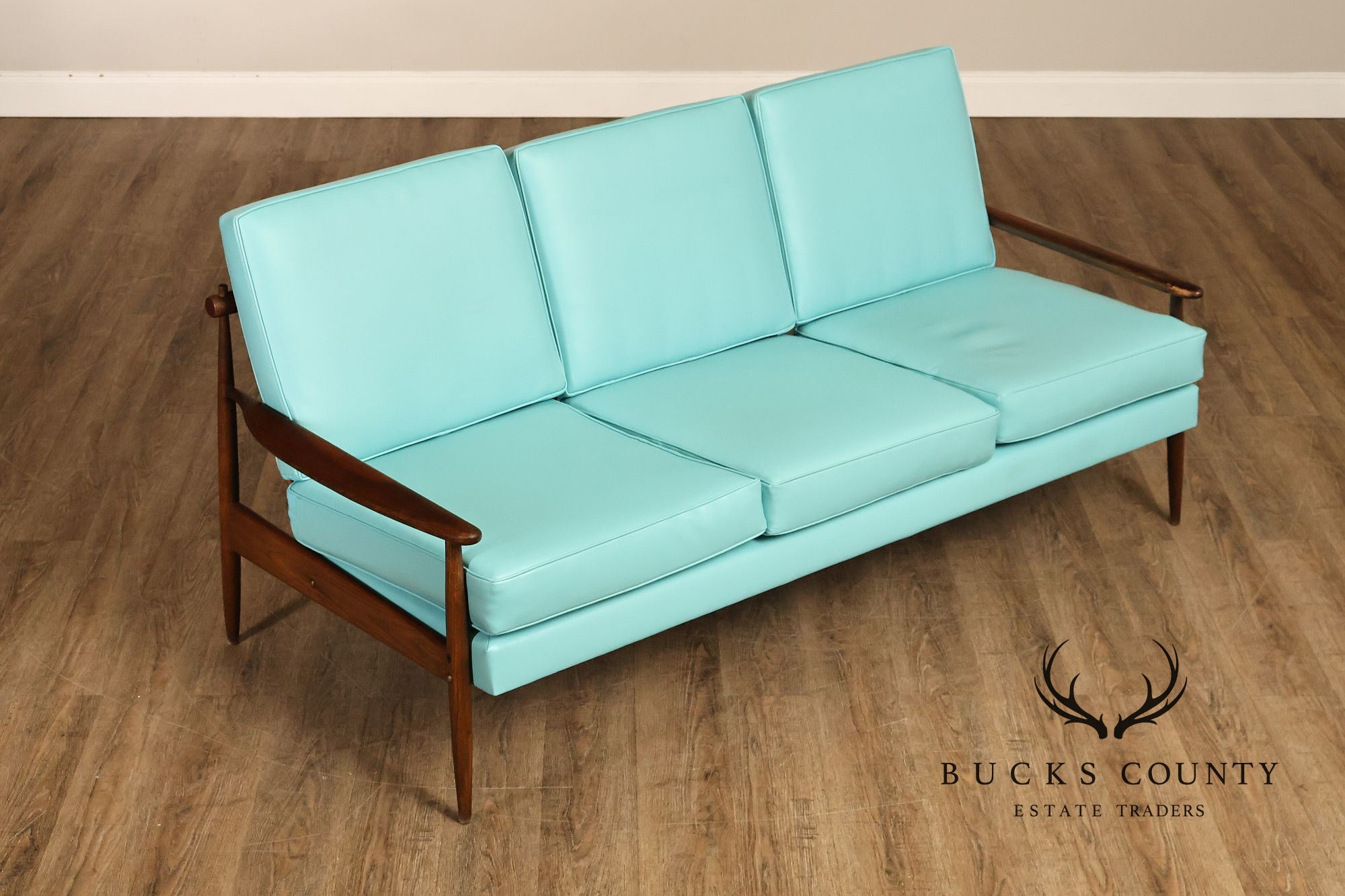Mid Century Modern Oak Three-Seat Sofa