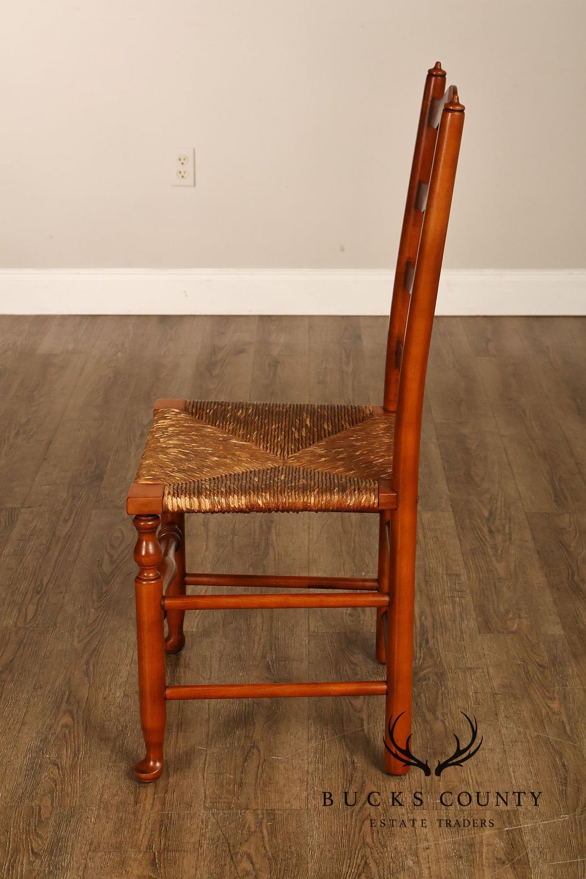 Stickley Set Of Four Cherry Ladder Back Dining Chairs With Rush Seats