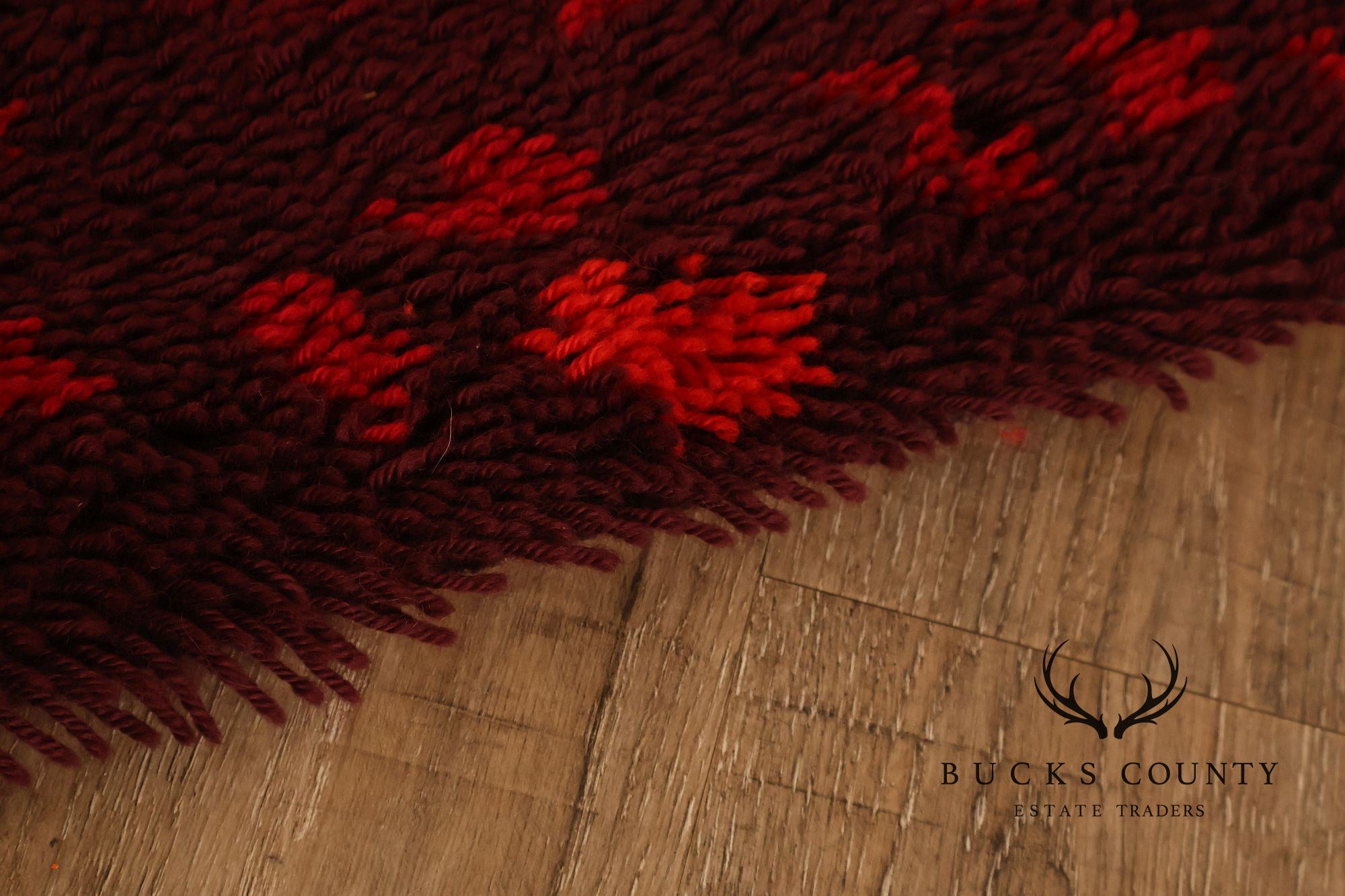 Mid Century Modern Scandinavian Rya Wool Abstract Red Shag Area Rug / Textile Wall Hanging by Ritva Puotila