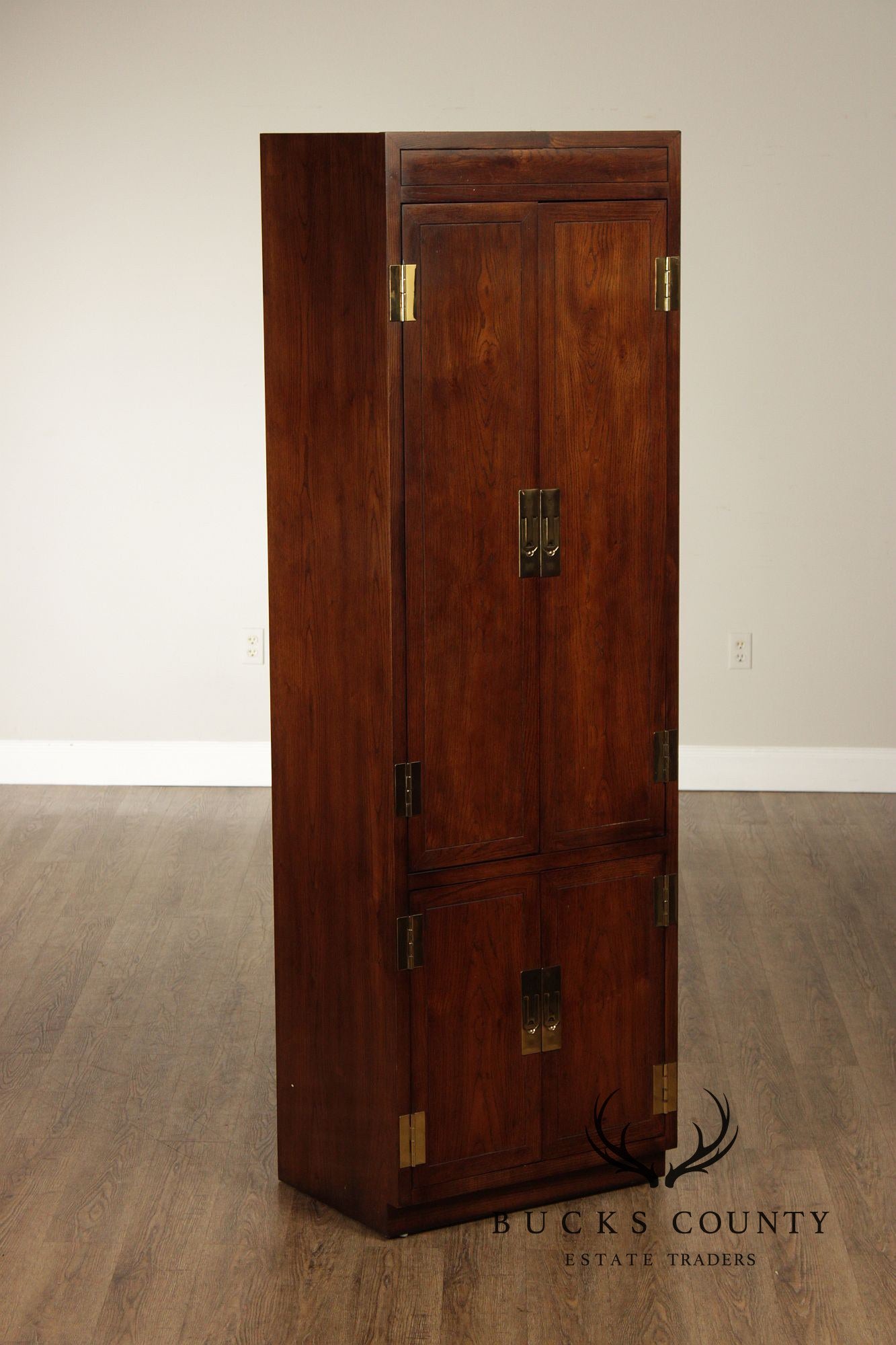 Henredon 'Scene One' Pair of Campaign Style Bedroom Armoire Cabinets