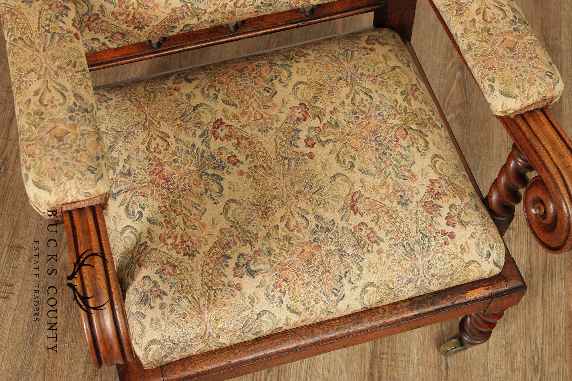 Antique Gothic Revival Barley Twist Carved Oak Throne Chair