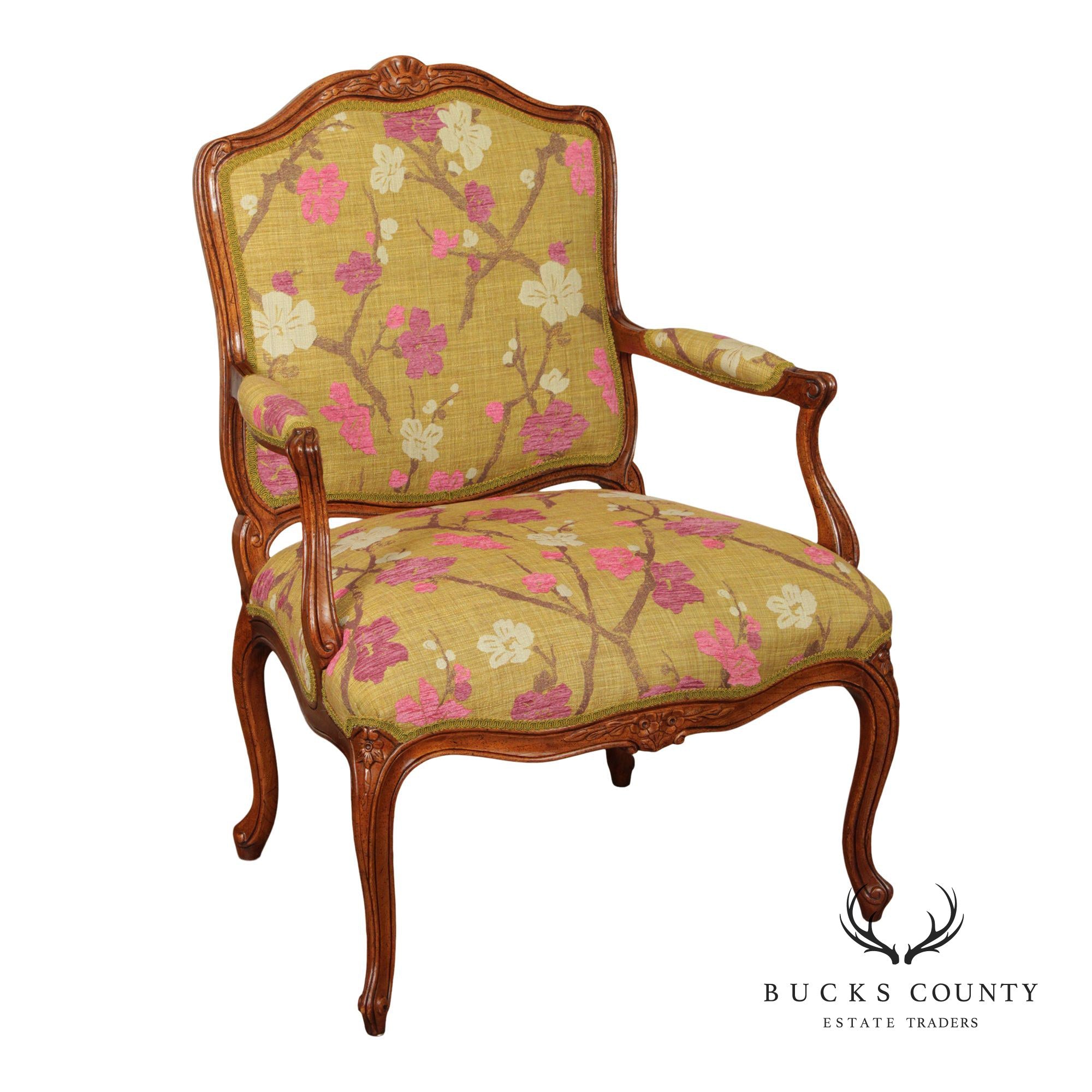 French Louis XV Style Walnut Fauteuil Armchair