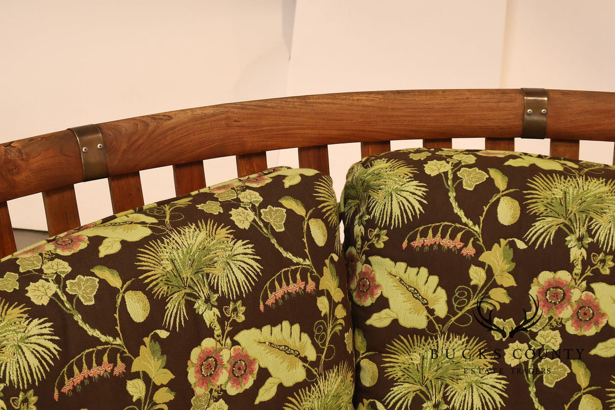 Curved Teak Modular Sofa With Floral Upholstery