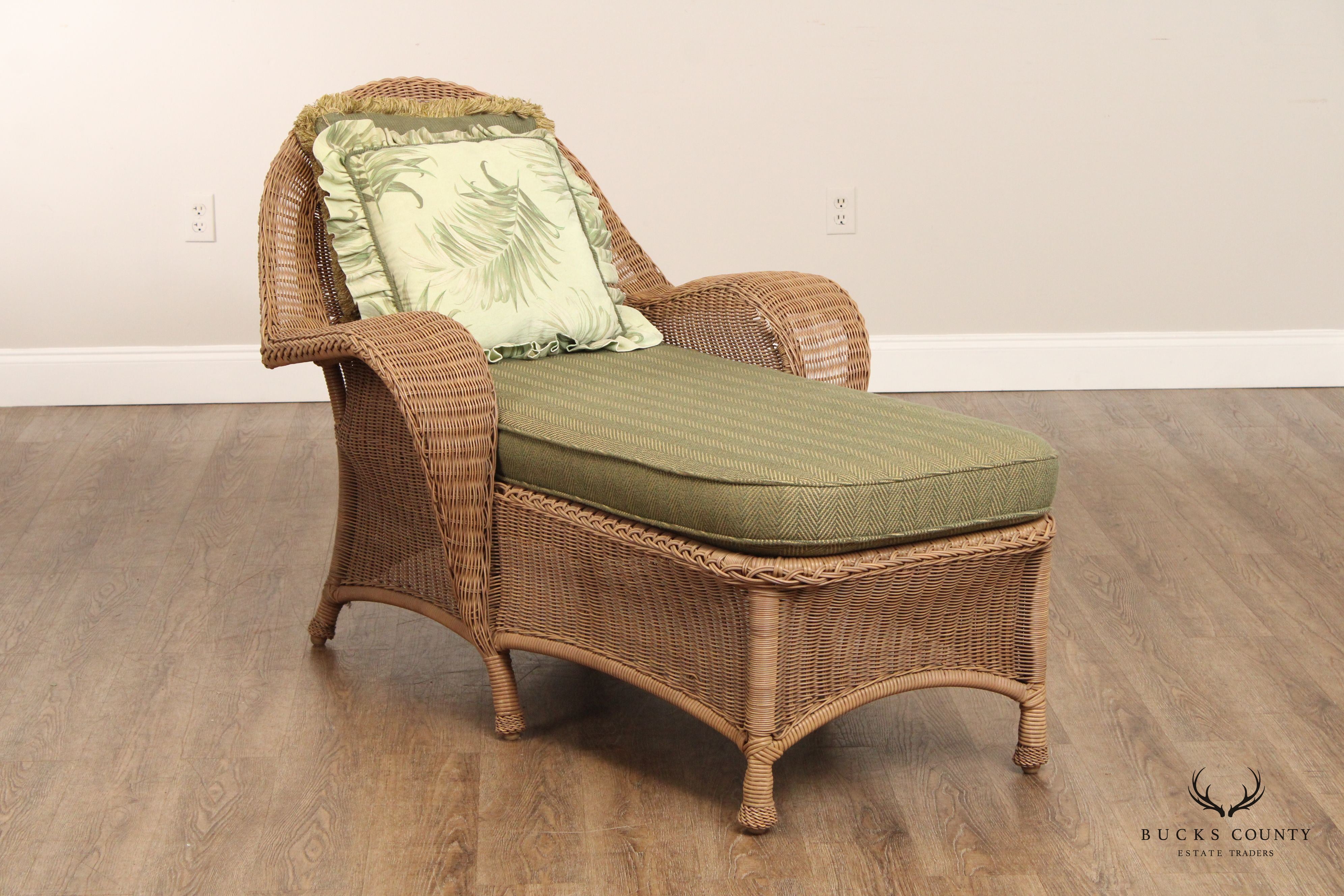 Victorian Style Woven Wicker Patio Chaise Lounge