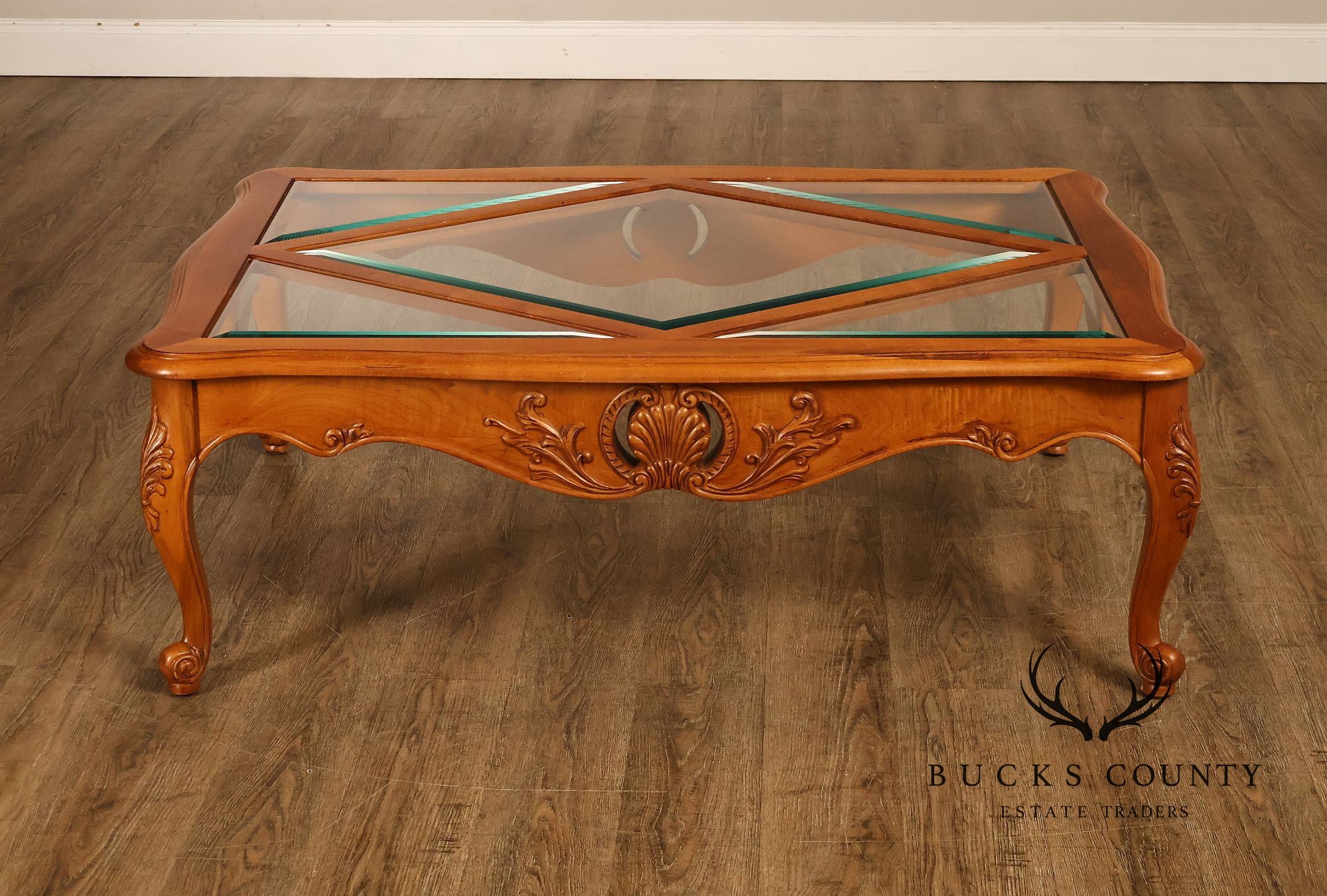 Ethan Allen 'Legacy' French Country Style Glass Top Coffee Table