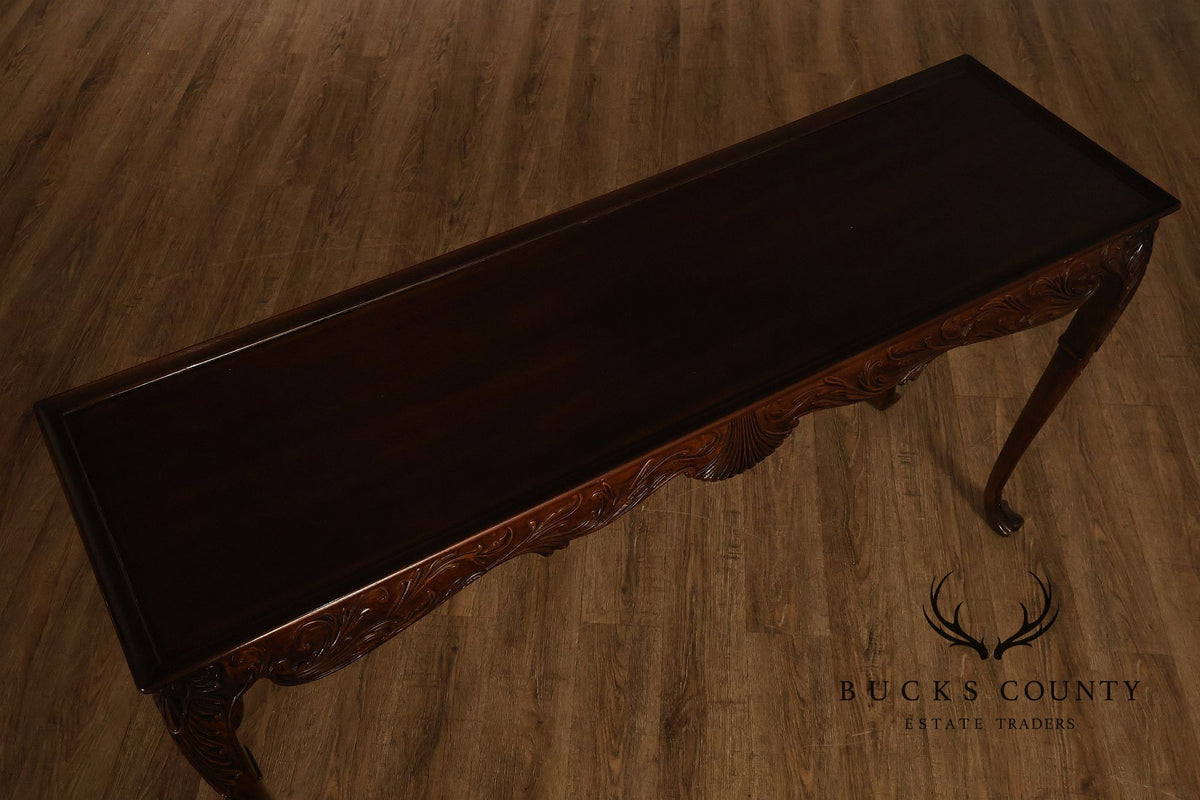 Narrow Irish Georgian Style Carved Mahogany Console Table