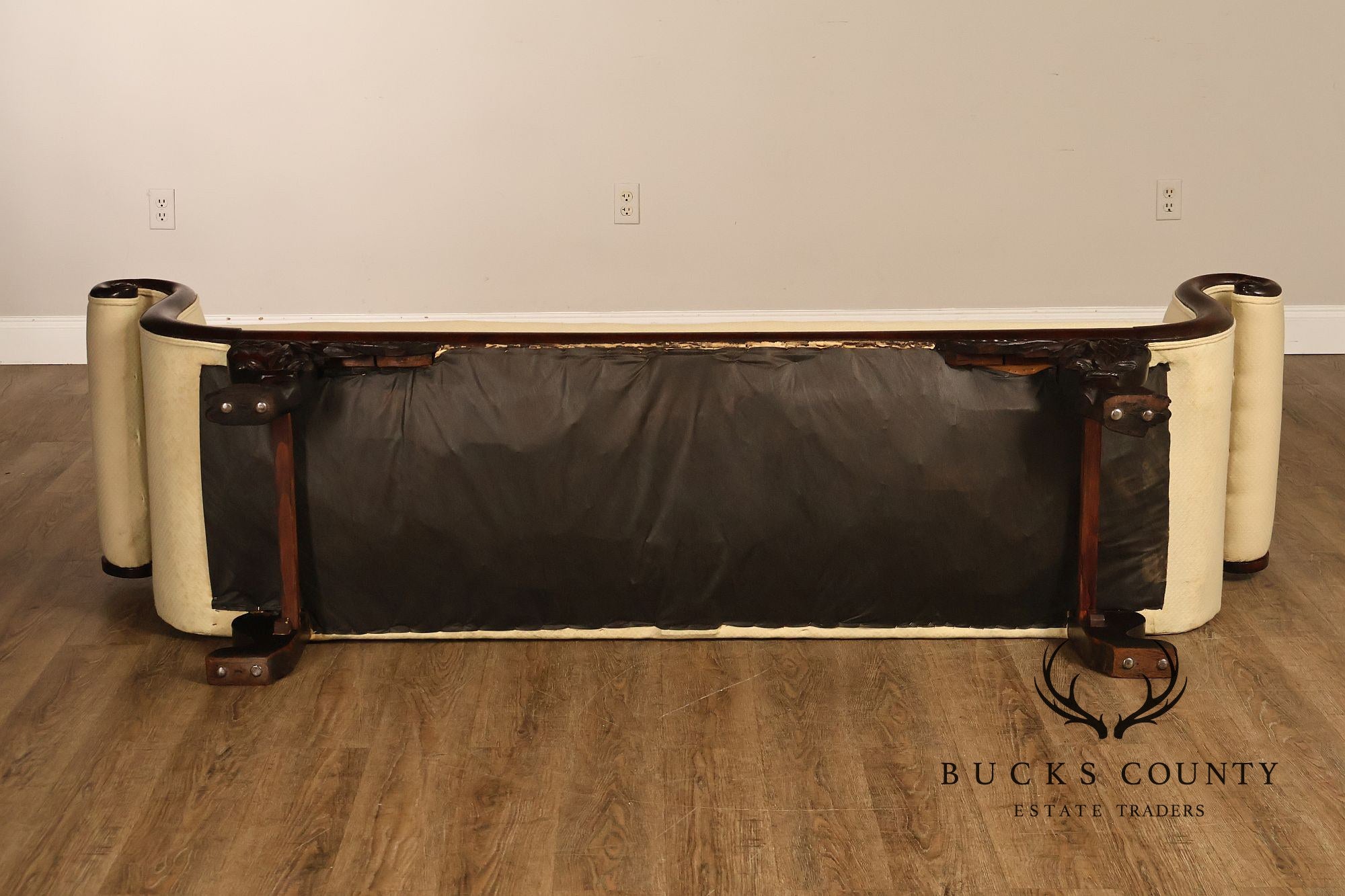 Antique Empire Style Mahogany Classical Scroll Arm Sofa