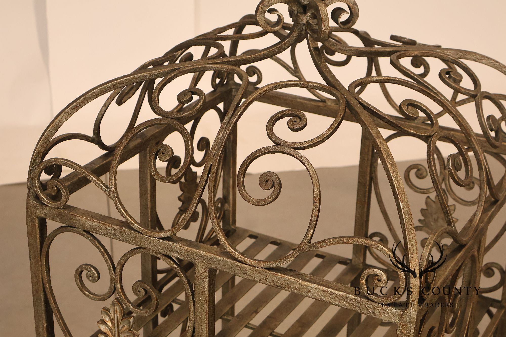 French Baroque Style Wrought Iron Scrollwork Birdcage Etagere Display Shelf