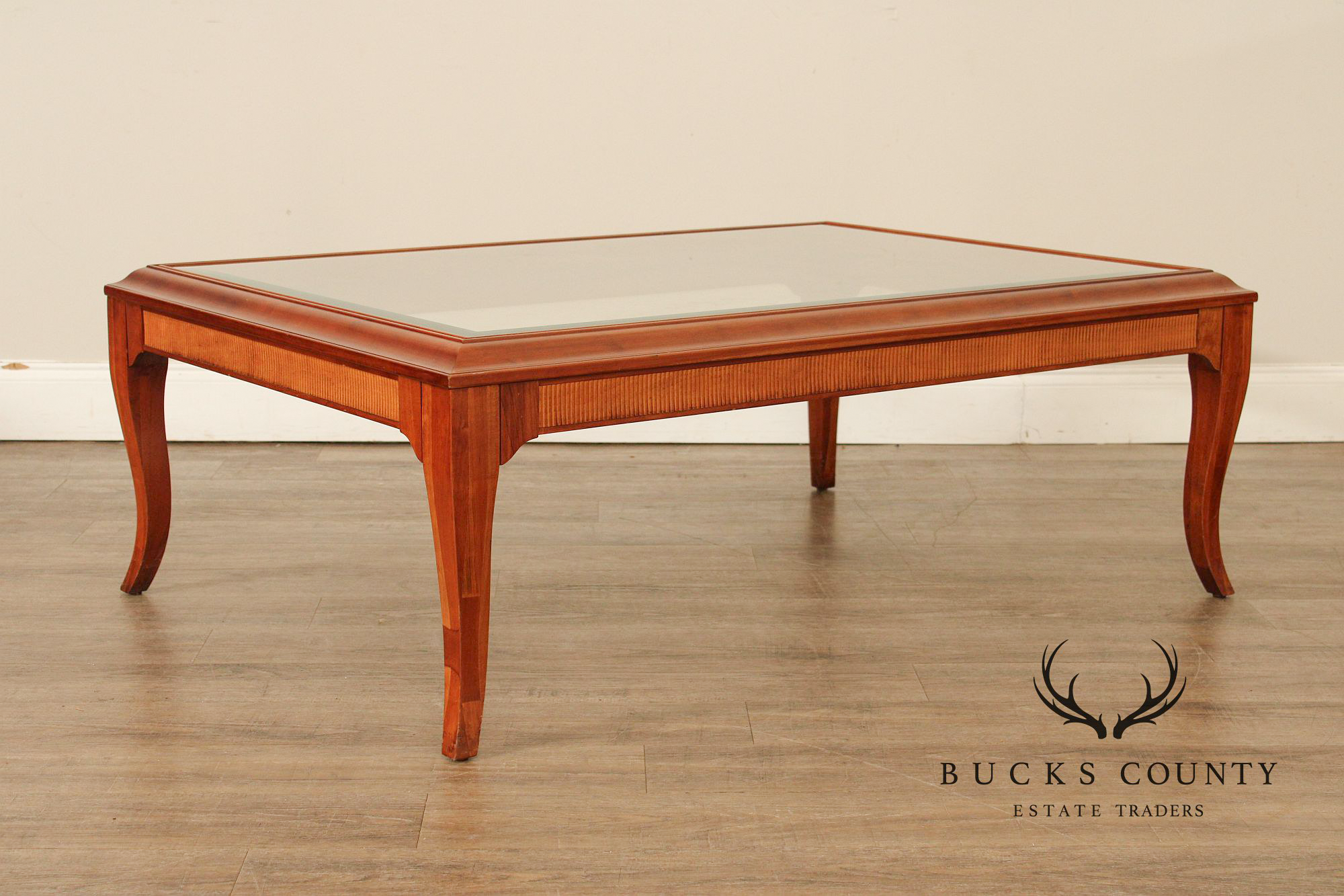 Lane Furniture Glass Top Cherry Coffee Table