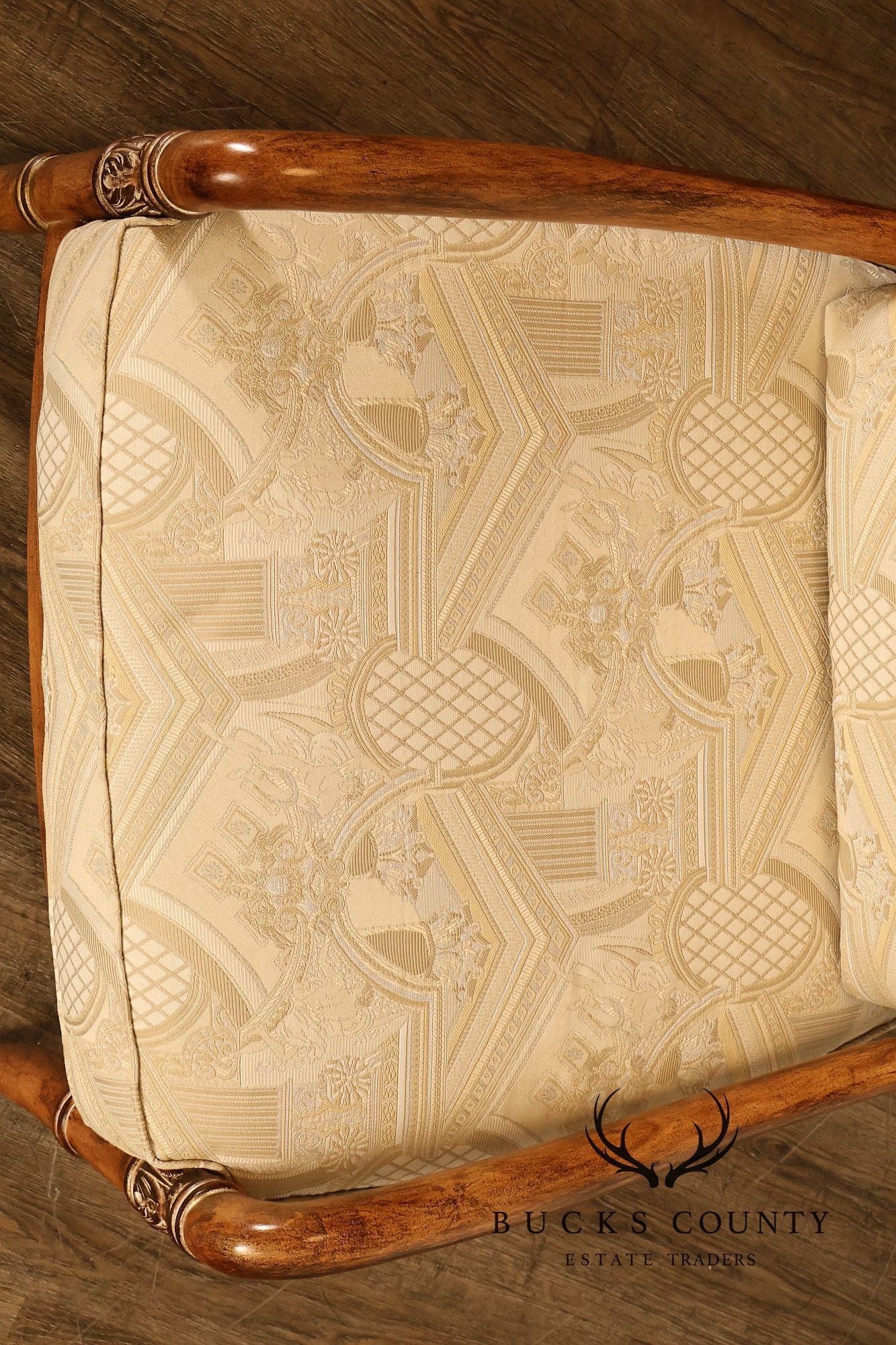 French Empire Style Pair of Carved Mahogany Armchairs