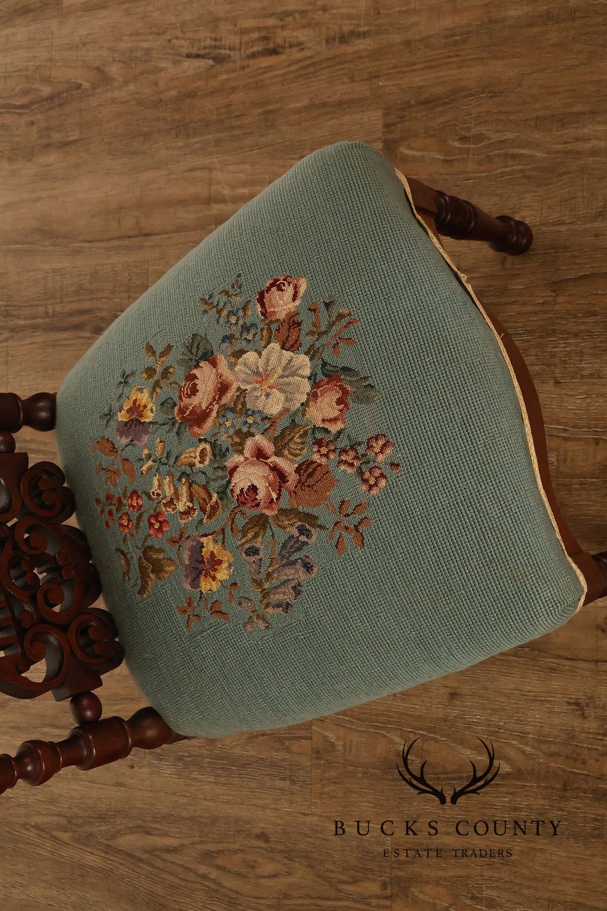 Antique Victorian Carved Mahogany Needlepoint Side Chair
