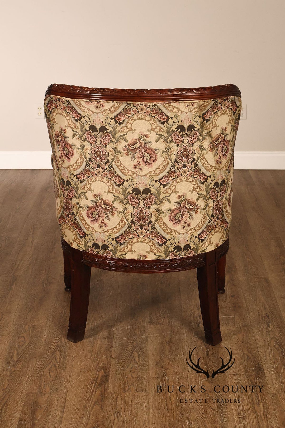 Pair Of Carved Mahogany Ram’s Head Upholstered Armchairs