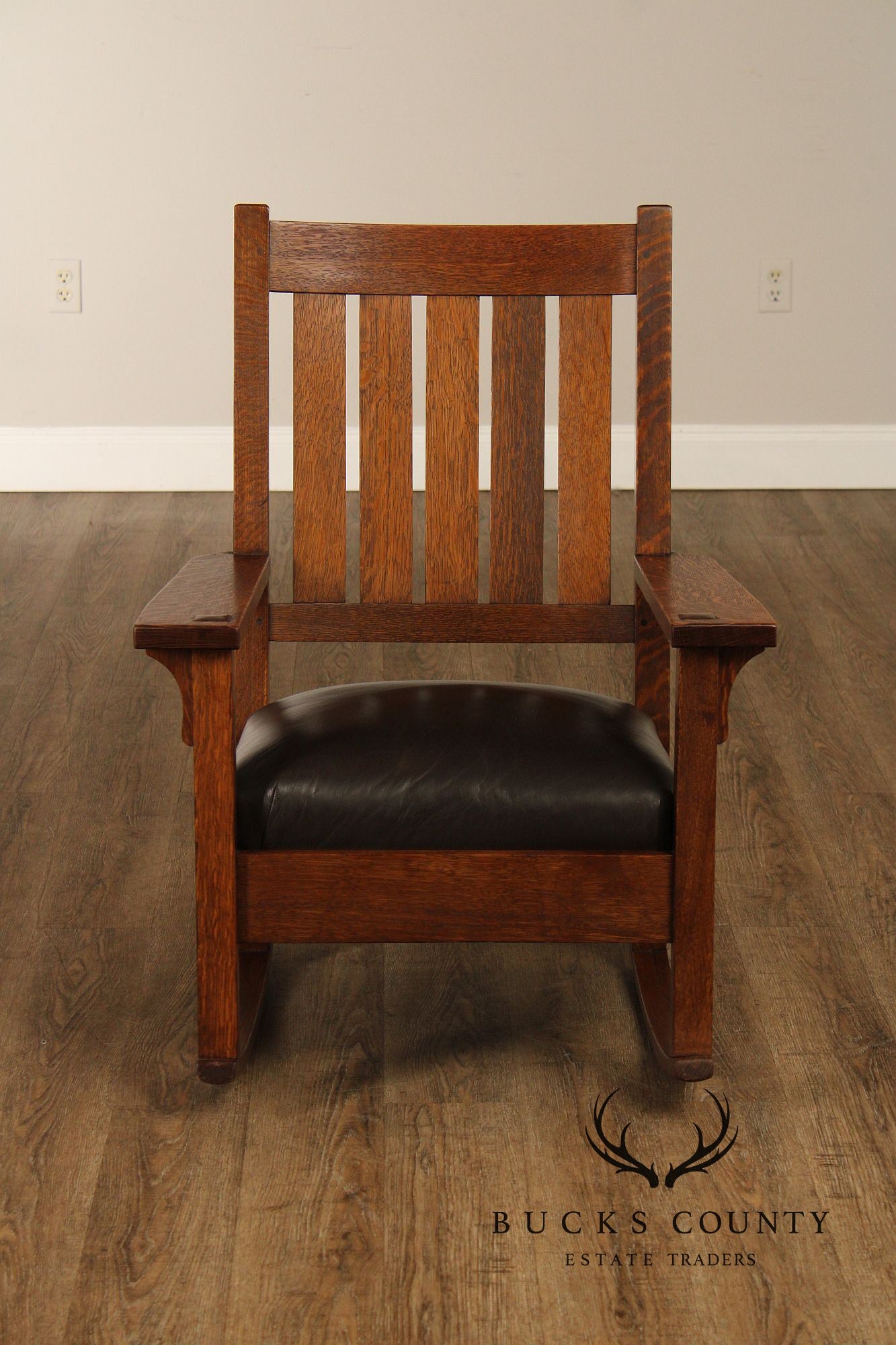 Gustav Stickley Mission Oak and Leather Rocker