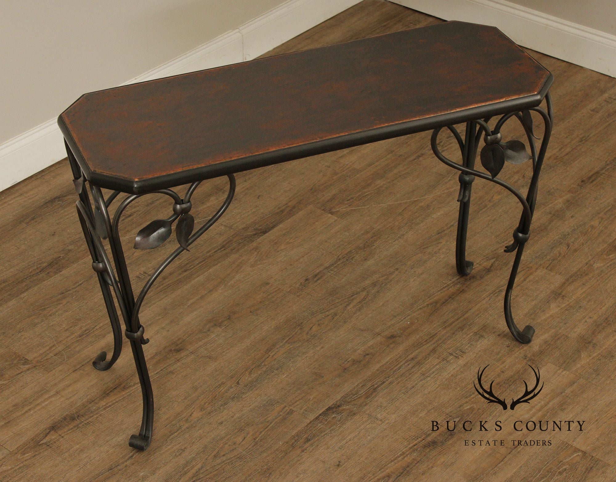 QualityForged Iron and Hammered Copper Top Console Table