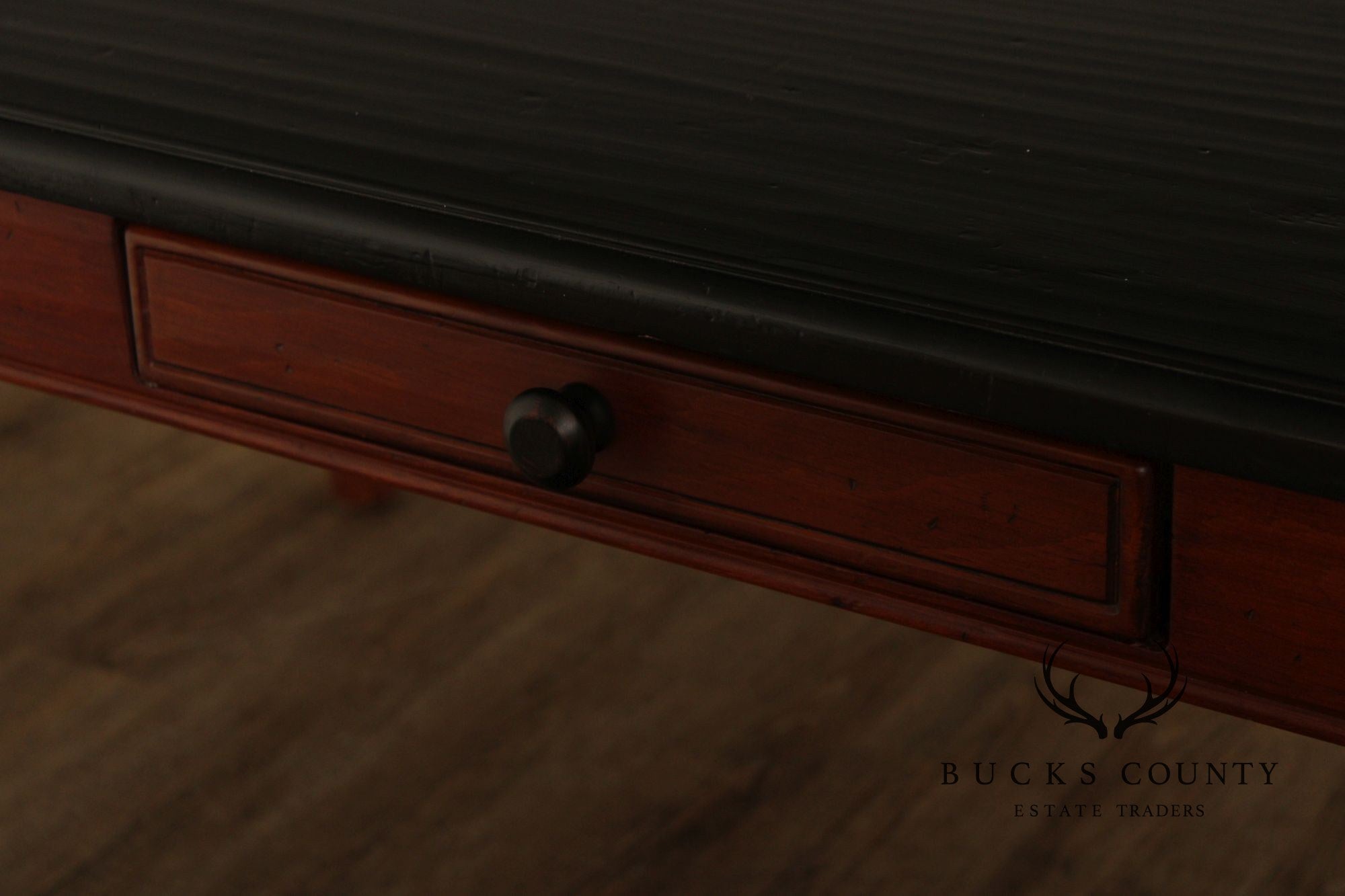 Rustic Farmhouse Style Solid Wood Dining Table With Black Painted Top