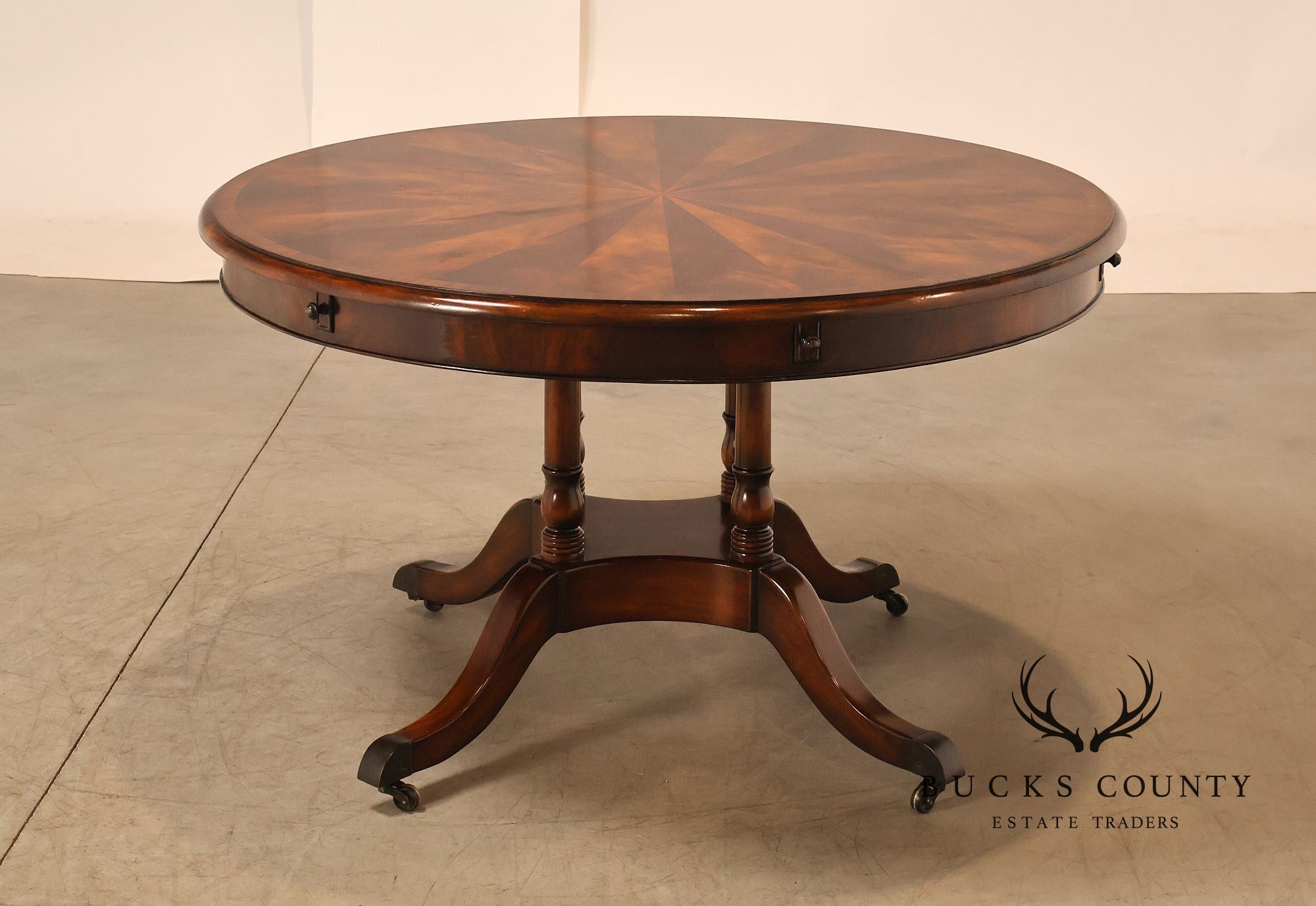 Theodore Alexander Regency Style Flame Mahogany Round Expanding Dining Table