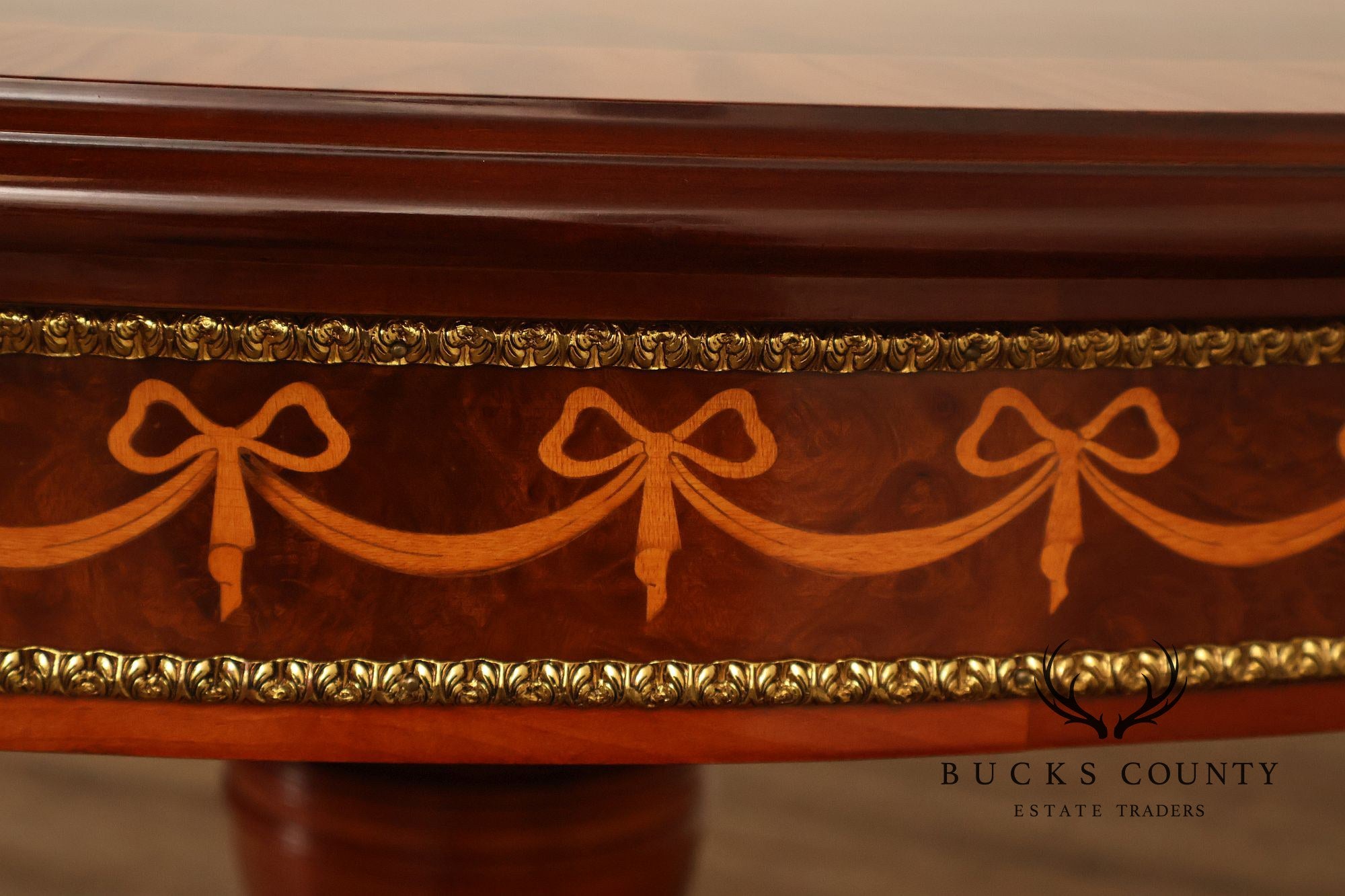 60” Round Pedestal Inlaid Burl Wood Dining or Center Table