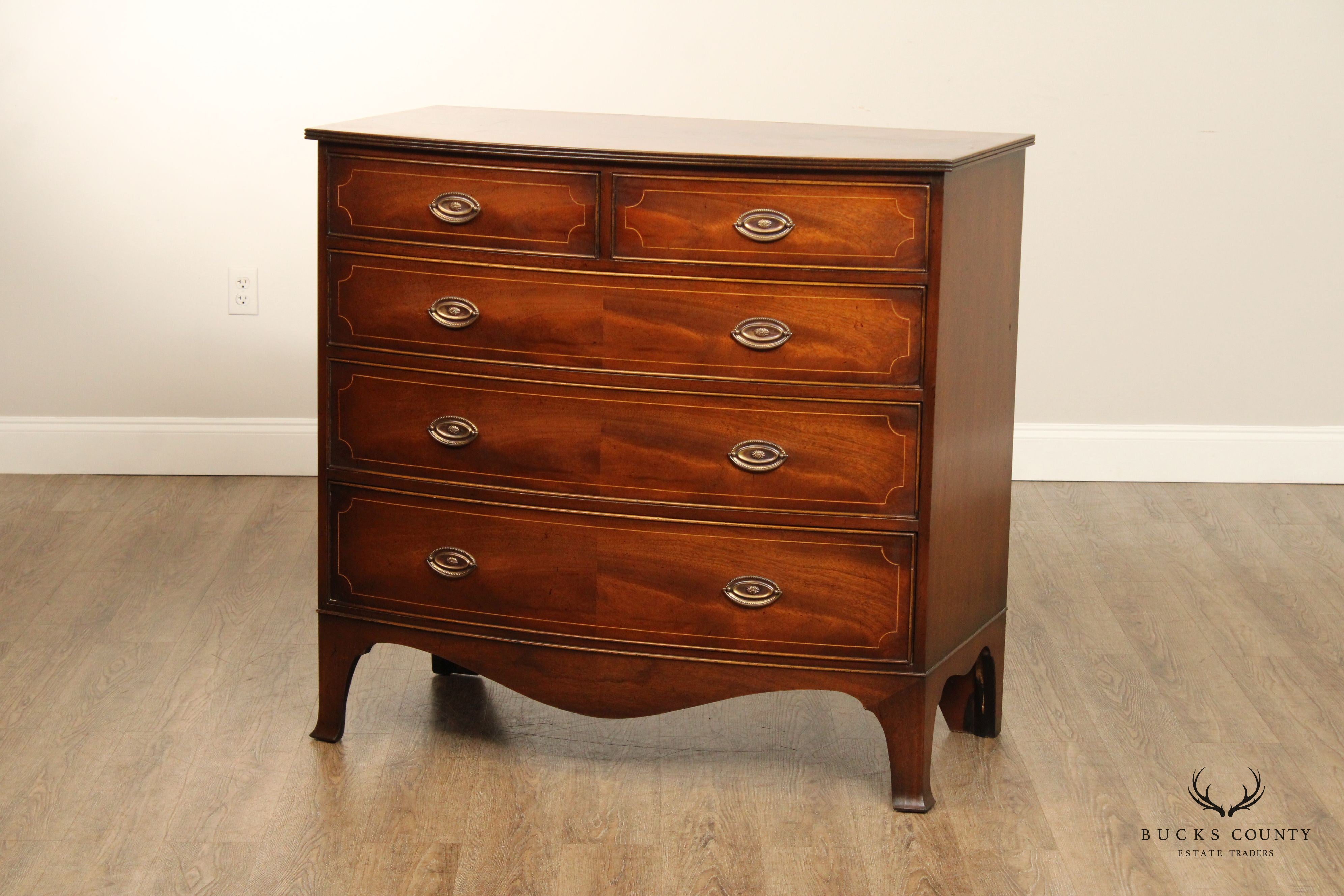 Hepplewhite Style Custom English Mahogany Bow Front Chest