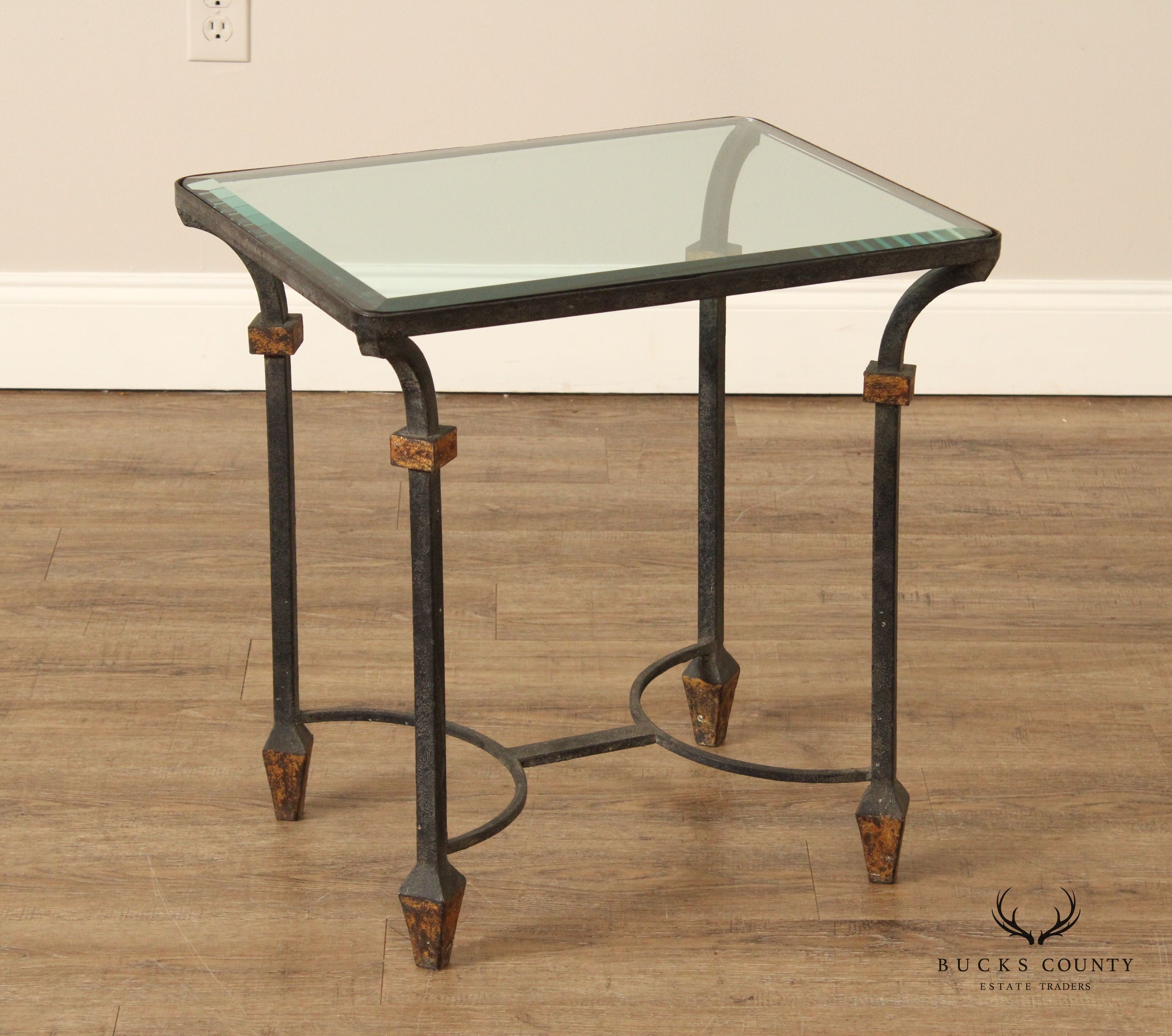 Industrial Style Iron Glass Top Occasional Table