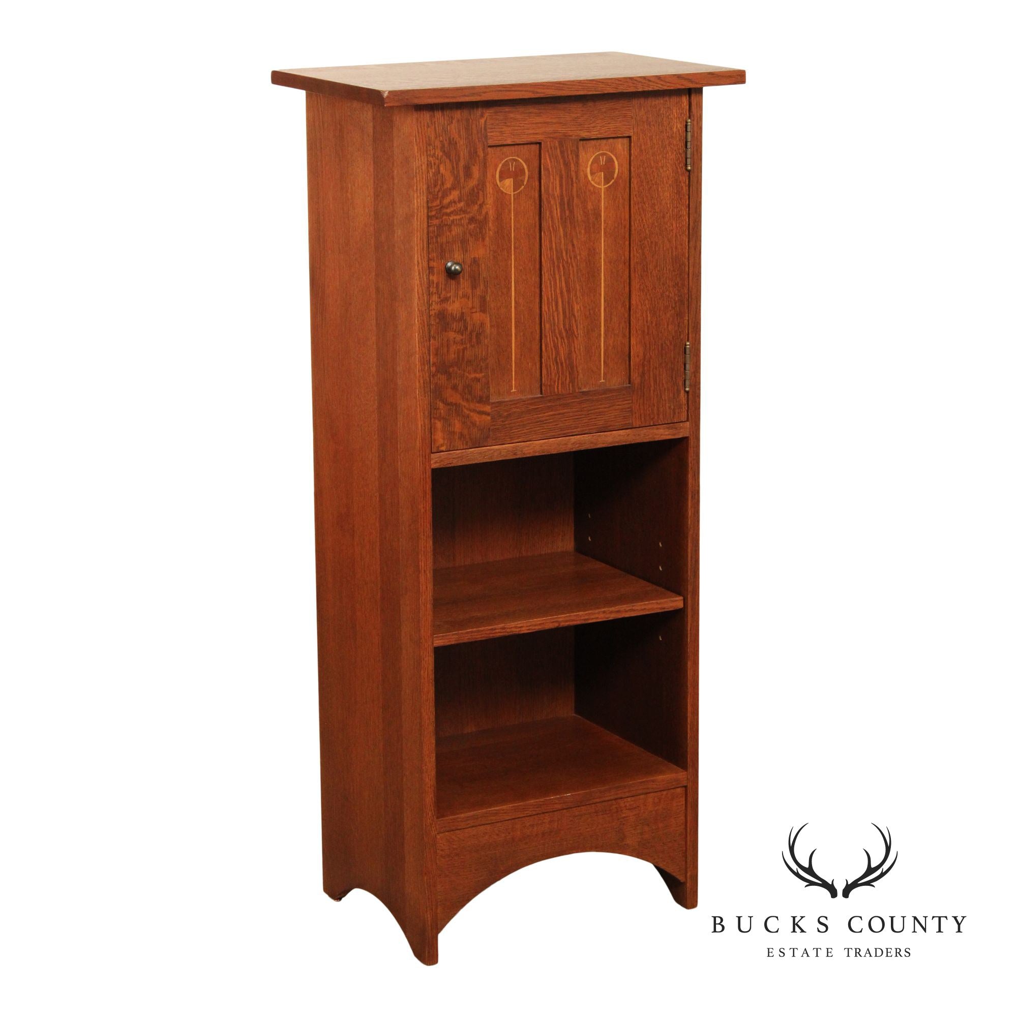 Stickley Mission Collection Inlaid Oak Harvey Ellis Bookcase Cabinet