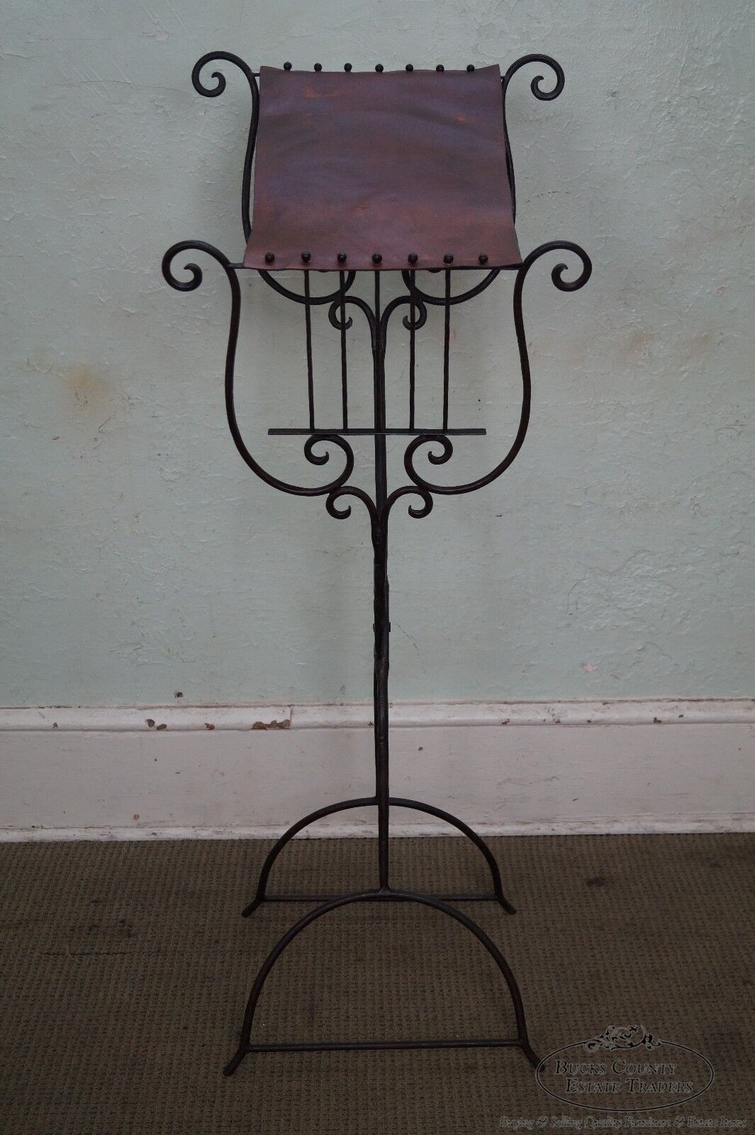 High Quality Hand Wrought Iron & Leather Lyre Music Stand