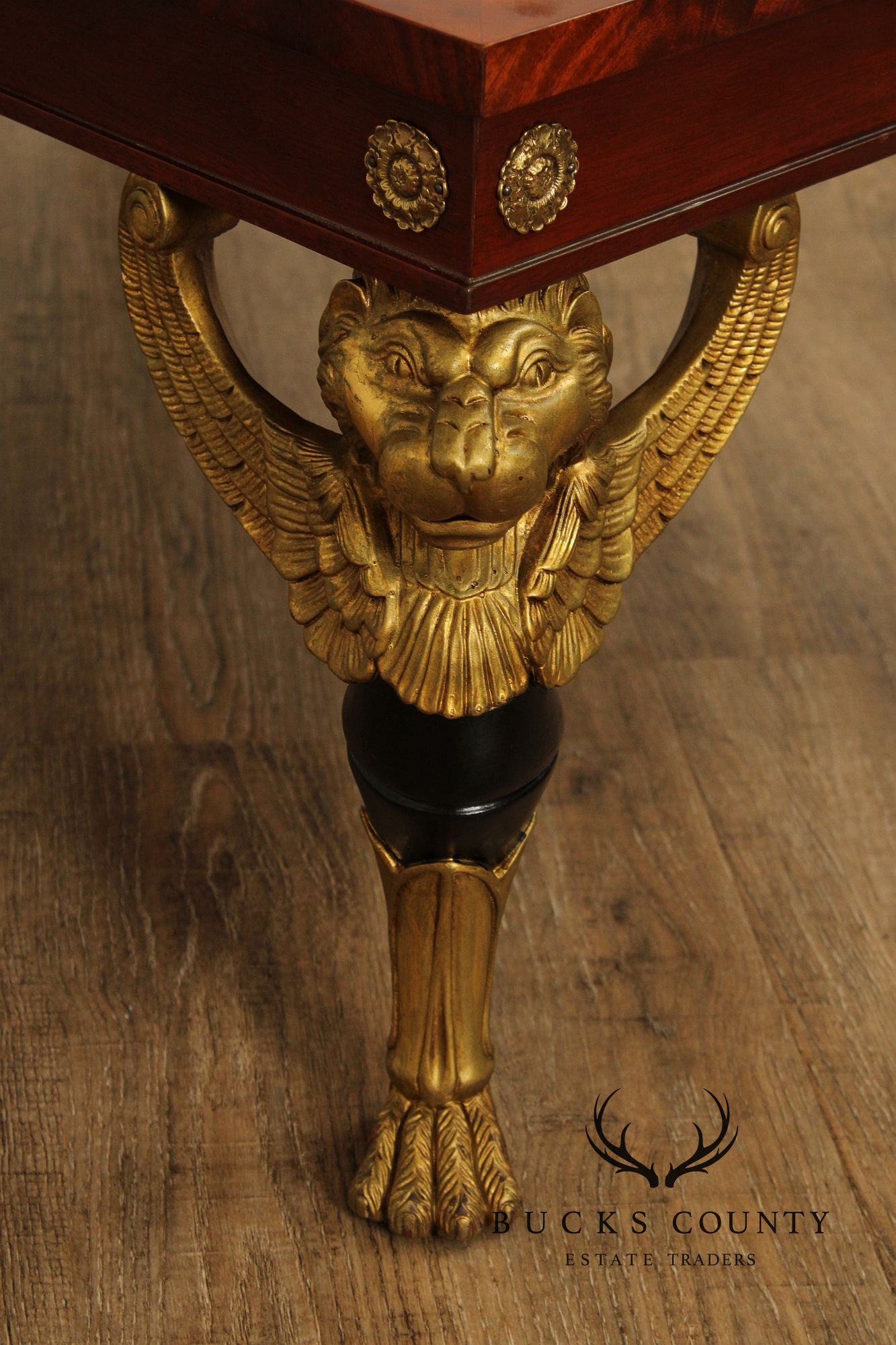 Kindel Empire Style Partial Gilt Carved Mahogany Coffee Table