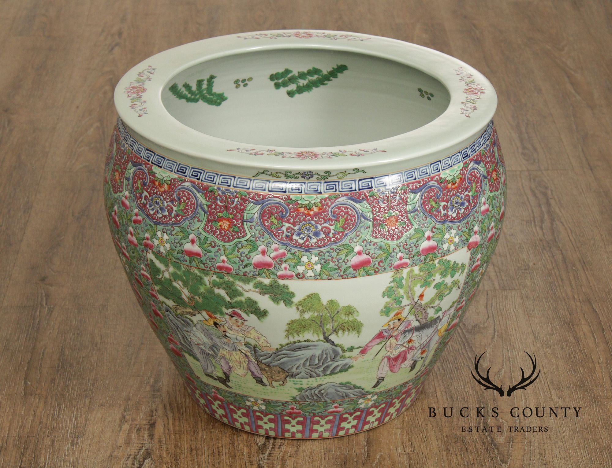Chinese Famille Verte Fishbowl Planter on Stand