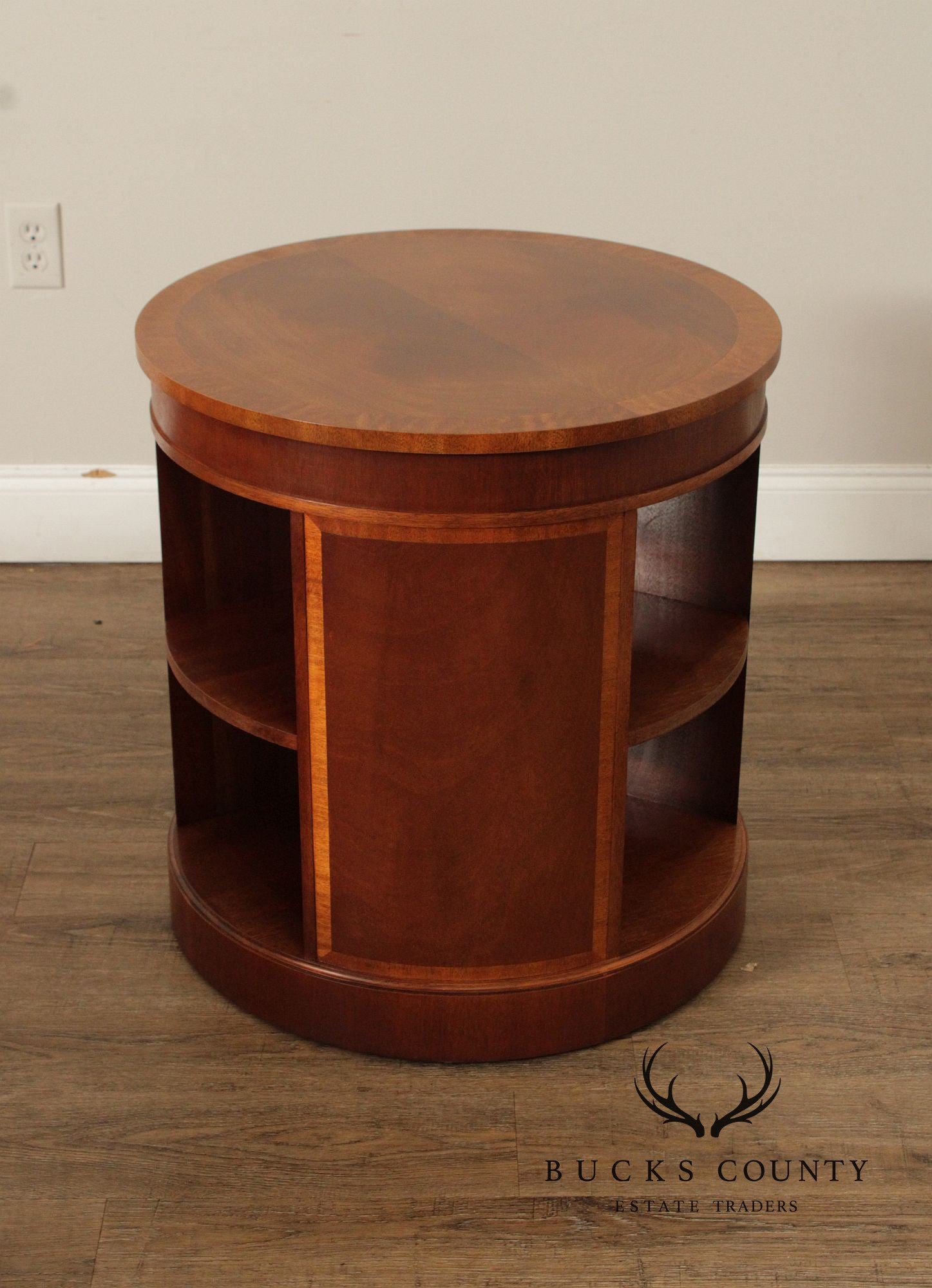 Baker Regency Style Round Mahogany Bookshelf Side Table