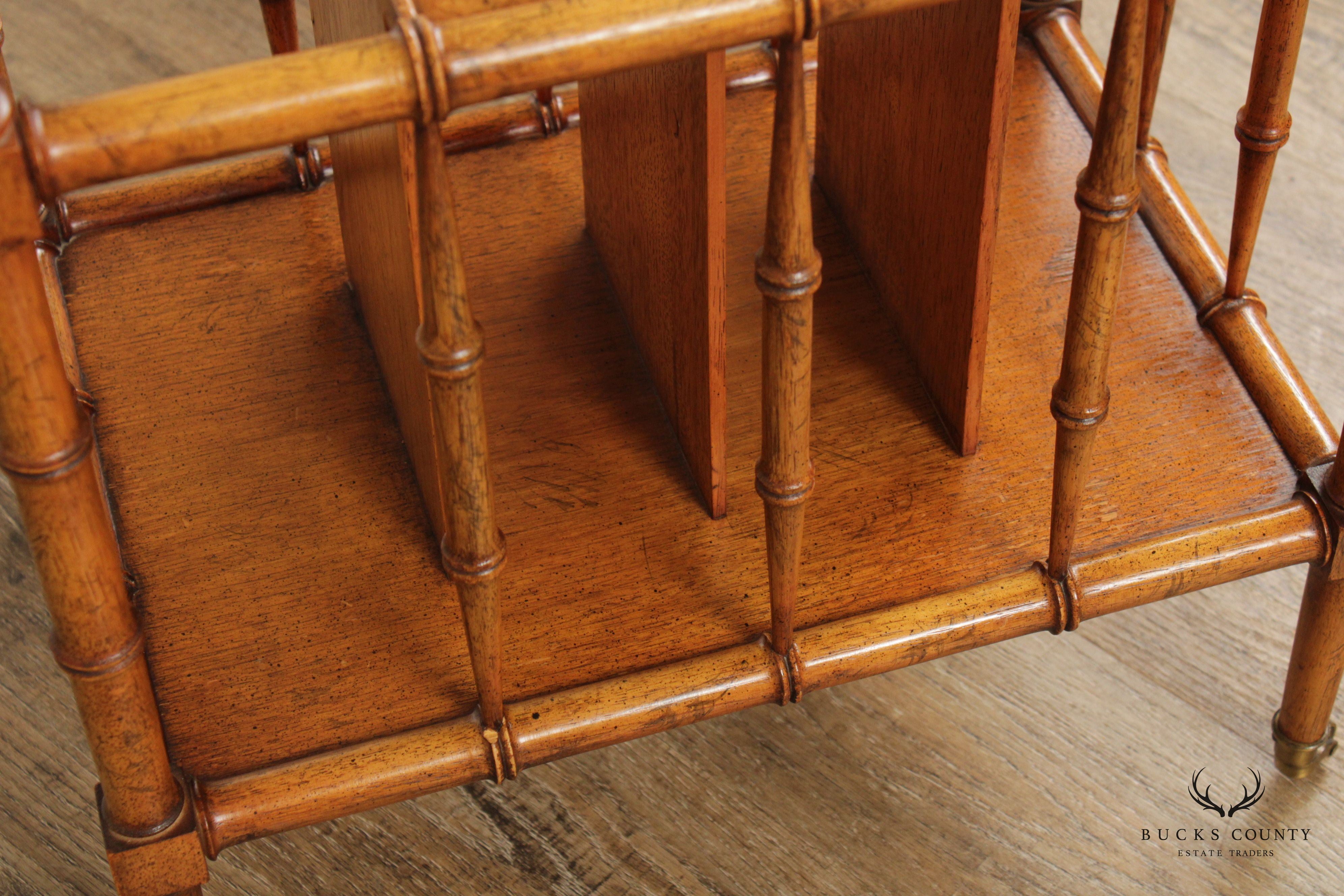 Vintage Walnut Faux Bamboo Canterbury Magazine Rack