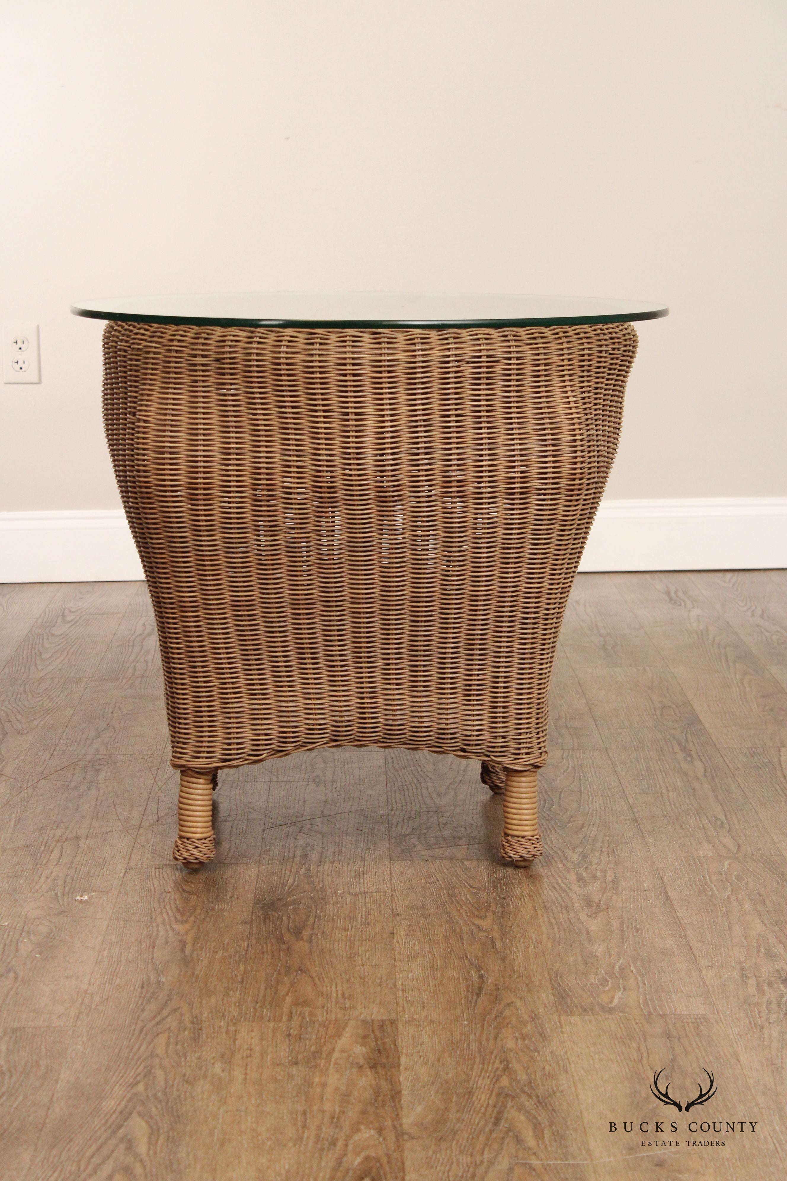 Woven Wicker Outdoor Patio Glass Top Side Table