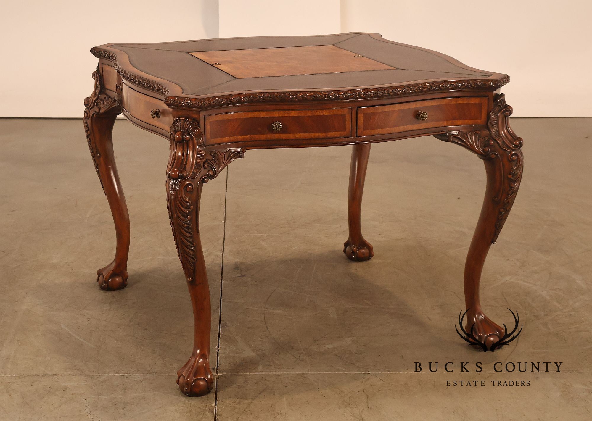Lloyd Buxton Leather Top Four Drawer Gaming Table With Backgammon And Chess Board