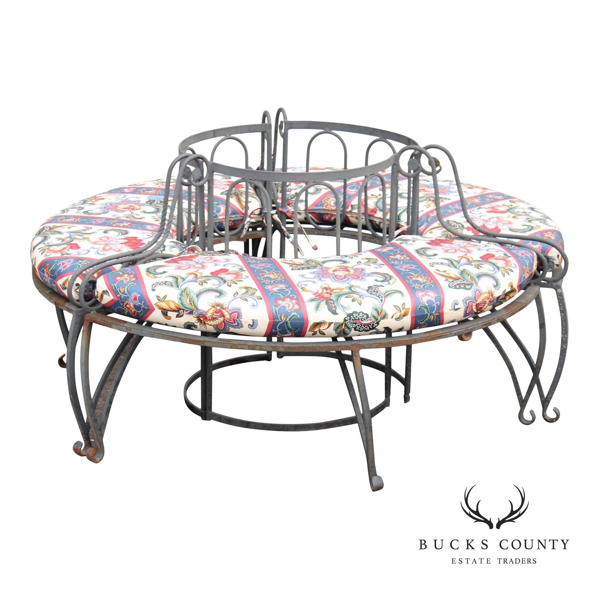 Wrought Iron Circular Garden Tree Bench With Cushions