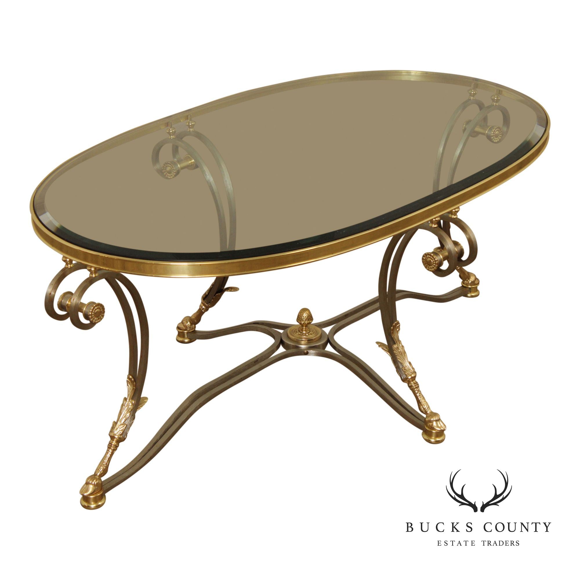 Neoclassical Style Oval Glass Top Coffee Table