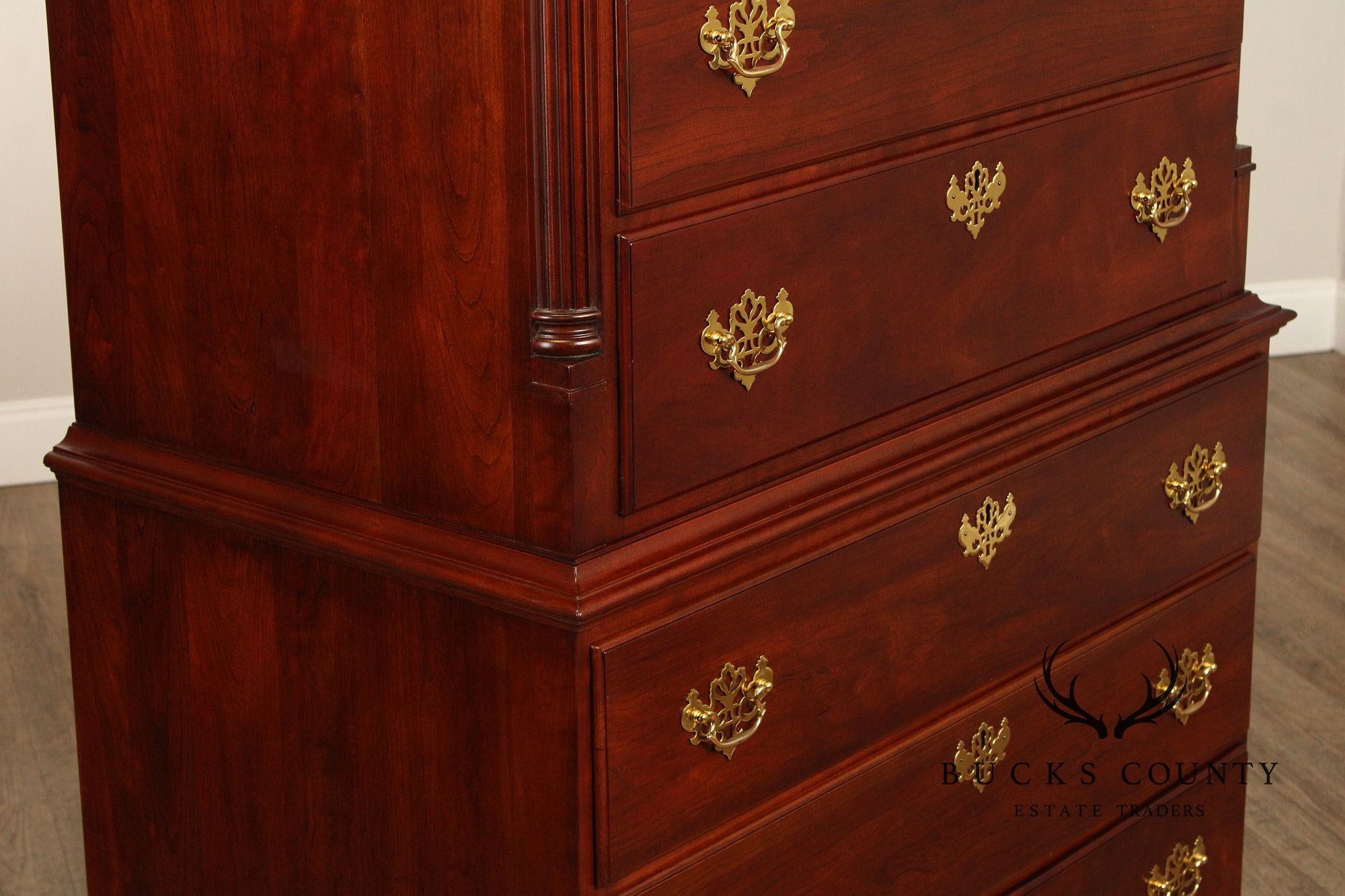 Statton Chippendale Style Cherry Chest on Chest