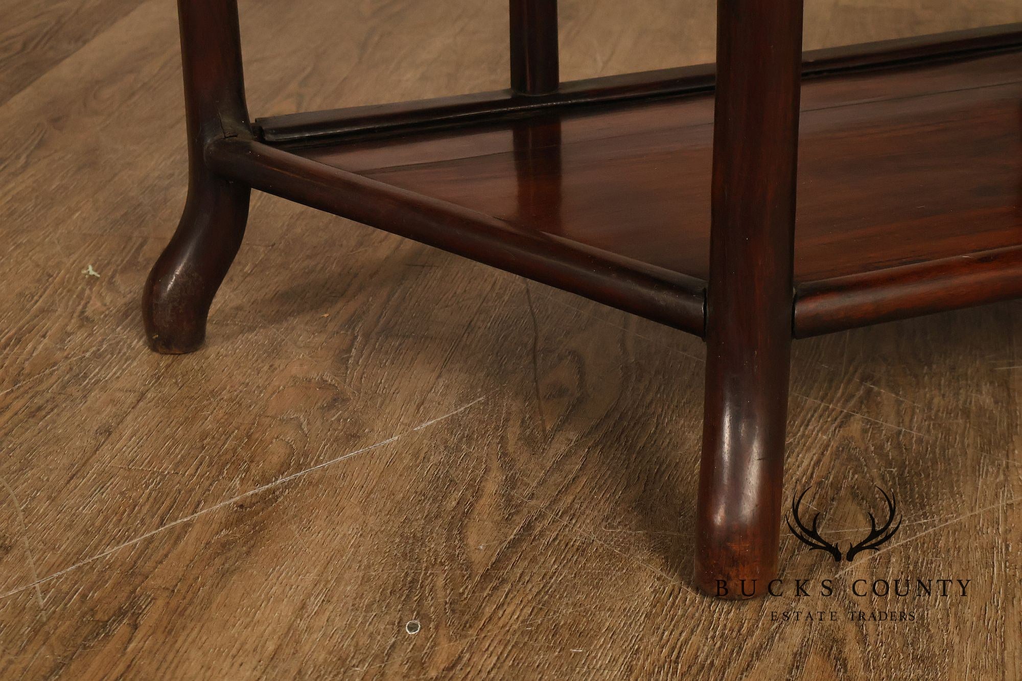 Asian Style Demilune Marble Top Side Table With Tiered Shelves