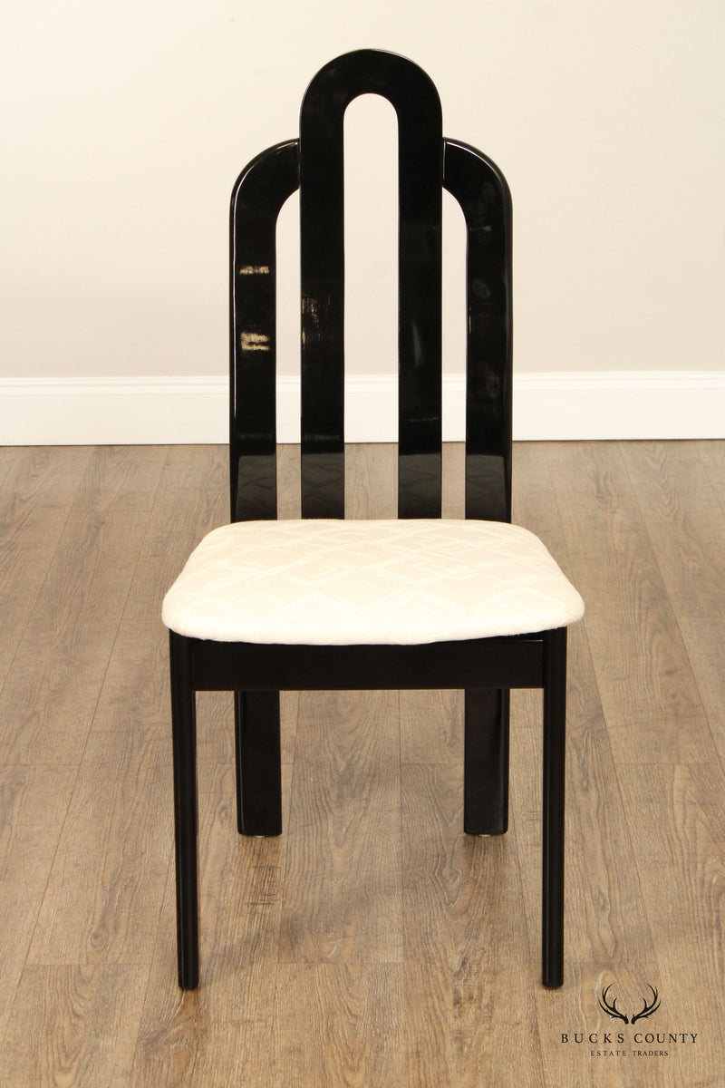 Italian Art Deco Style Set of Six Black Lacquered Dining Chairs
