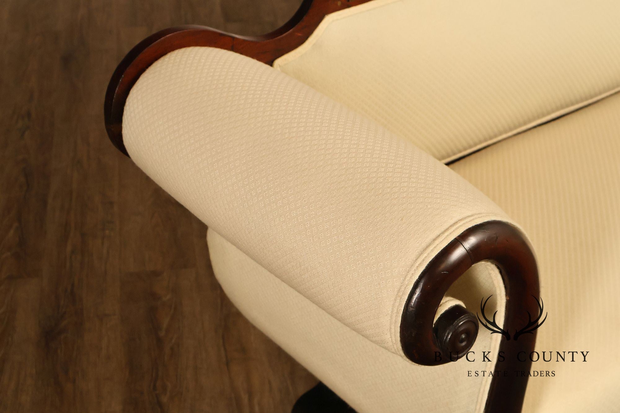 Antique Empire Style Mahogany Classical Scroll Arm Sofa