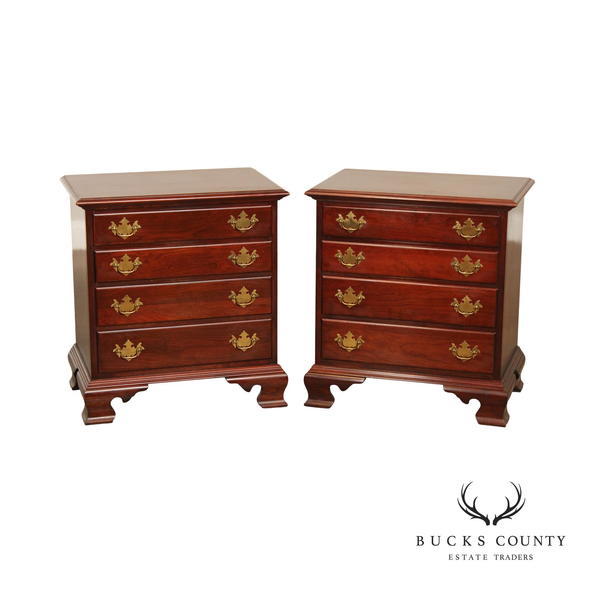 Nathan Hale Chippendale Style Pair of Cherry Four Drawer Chest Nightstands