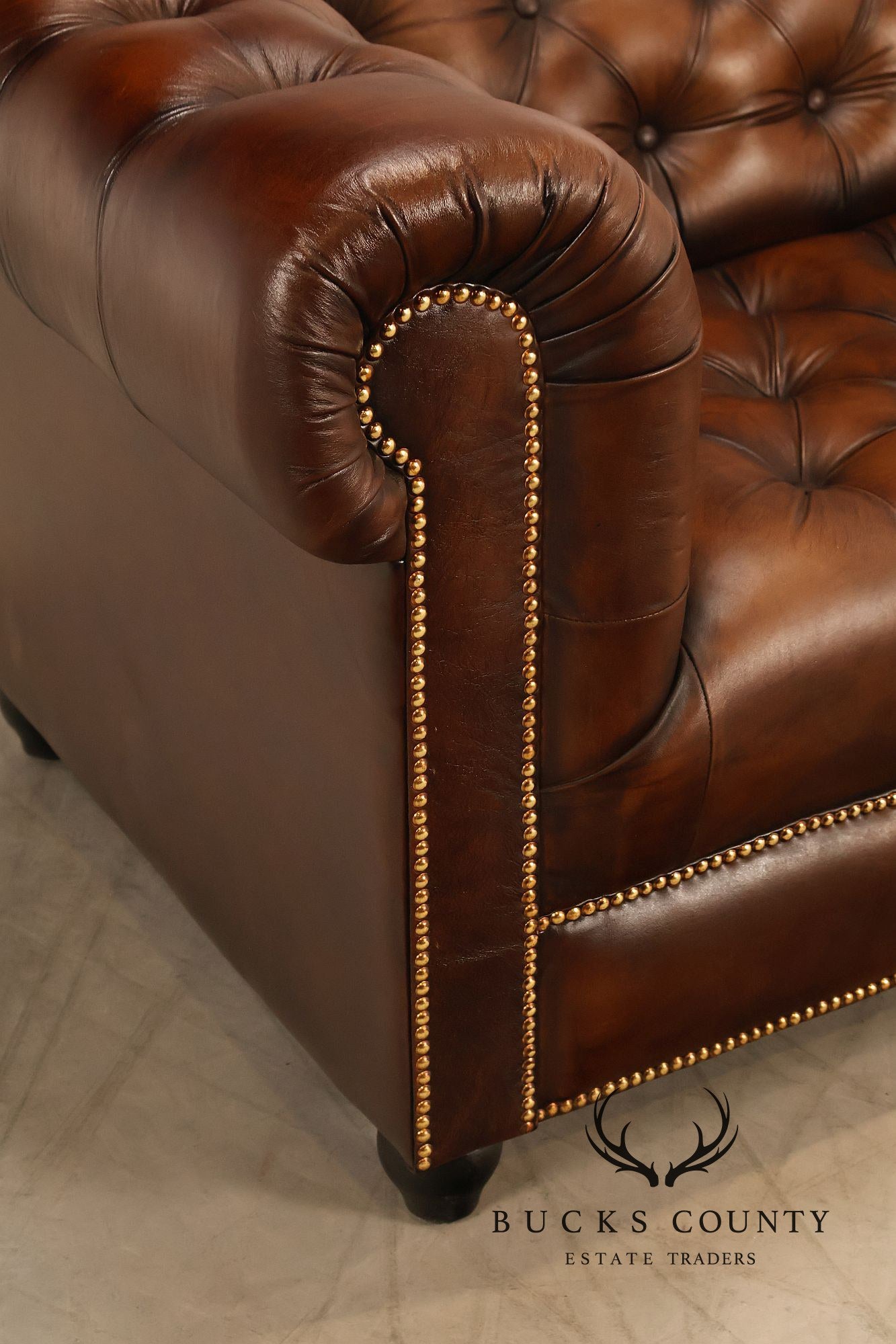 Chesterfield Style 6 Foot Cognac Brown Tufted Leather Sofa