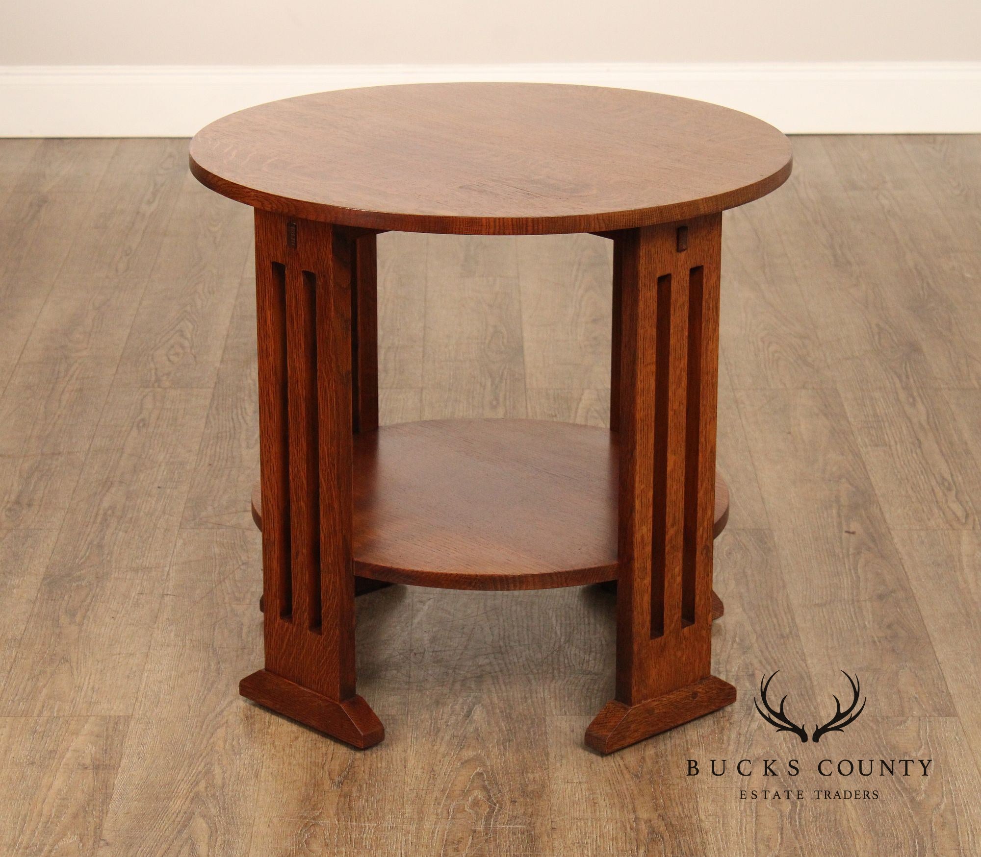 Stickley Mission Collection Round Oak Lamp Table