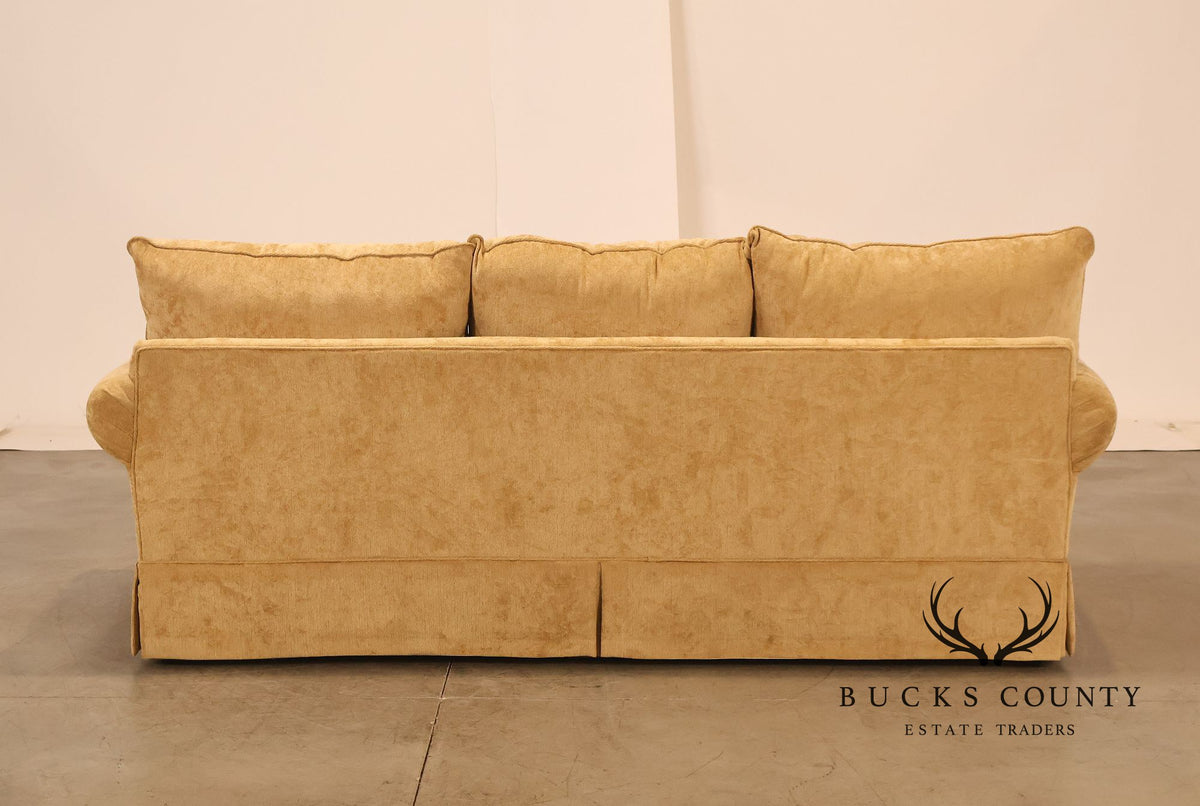 Traditional Gold Chenille Upholstered Three Cushion Sofa