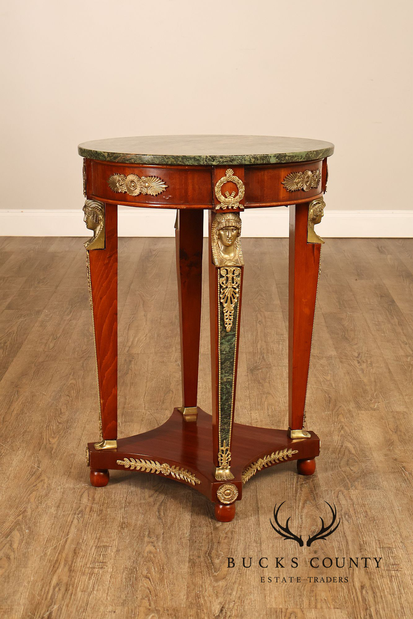 French Empire Style Pair Of Round Marble Top Ormolu Mounted Side Tables