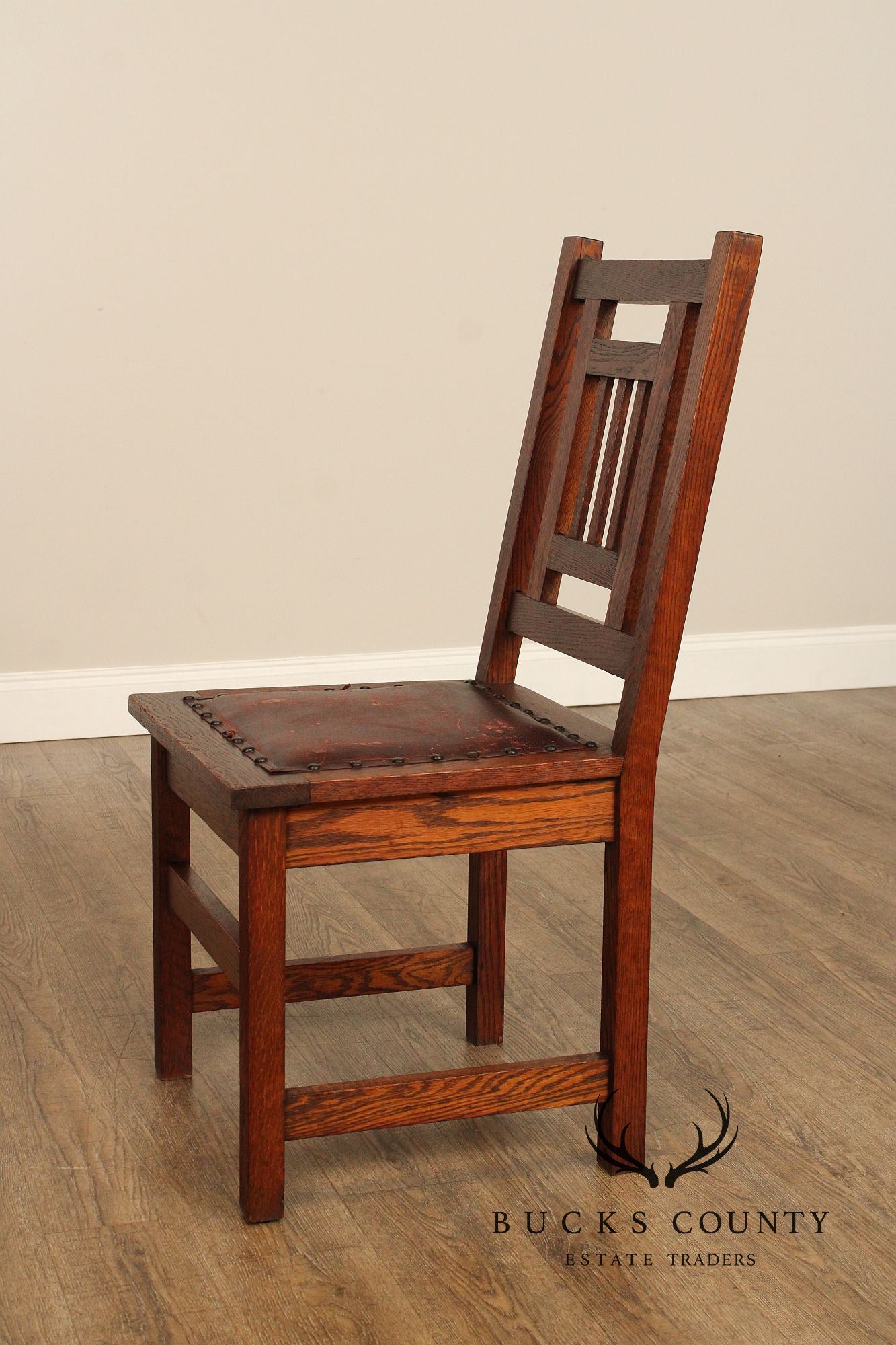 Antique American Arts & Crafts Mission Set Of 3 Oak Side Chairs