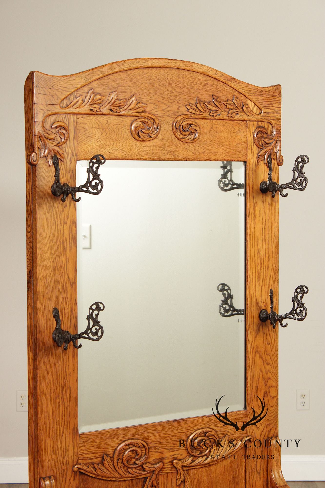 Antique Victorian Carved Oak Hall Tree
