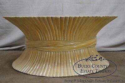 McGuire Style Mid Century Modern Round Wheat Sheaf Rattan Coffee Table