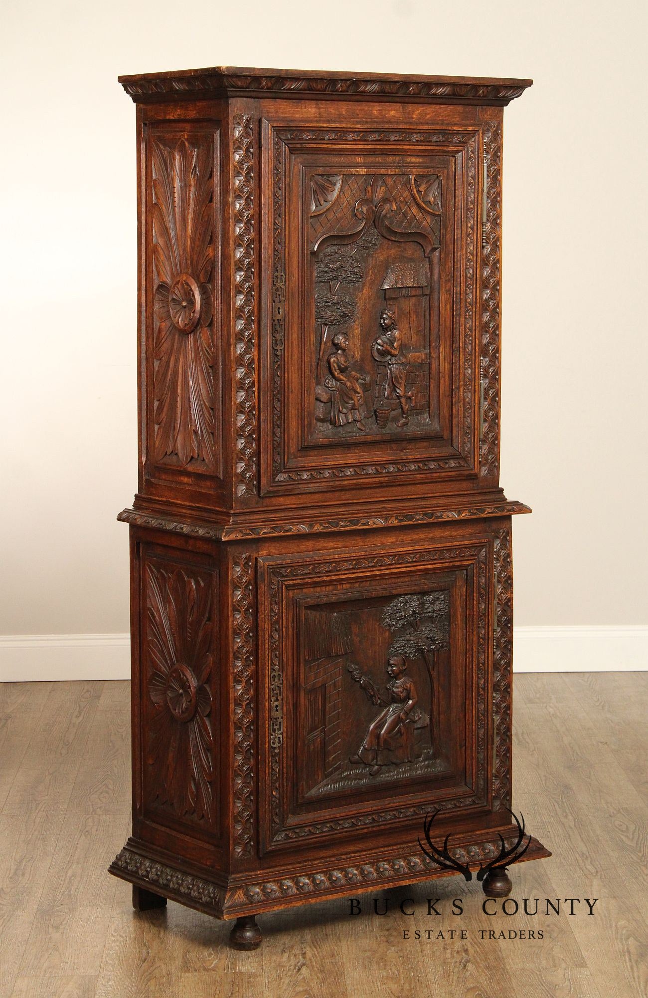 Antique French Renaissance Revival Carved Oak Brittany Cabinet